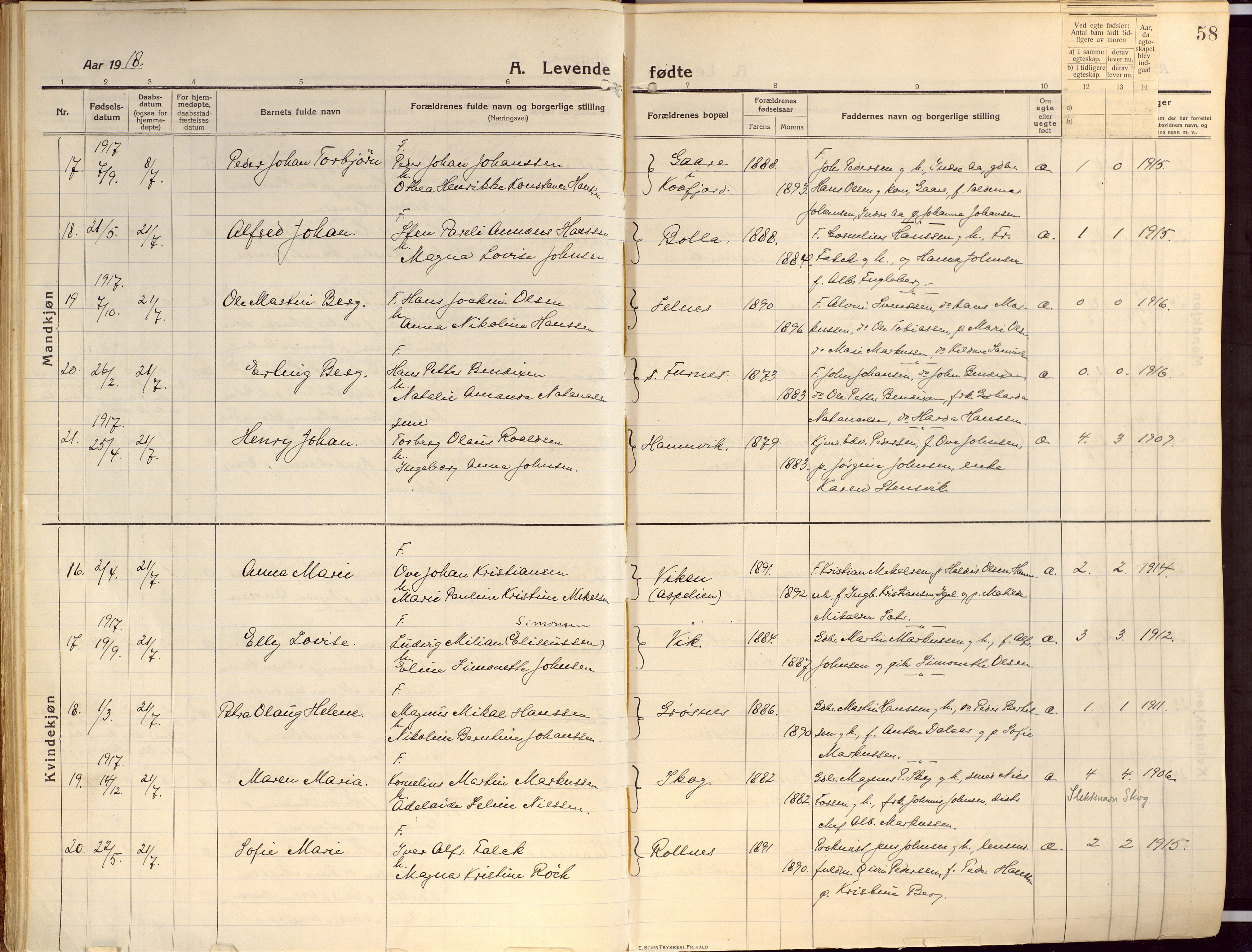 Ibestad sokneprestembete, AV/SATØ-S-0077/H/Ha/Haa/L0018kirke: Parish register (official) no. 18, 1915-1929, p. 58