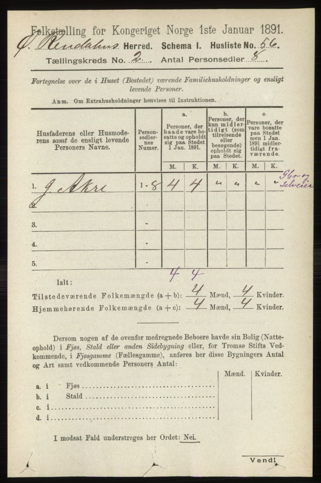 RA, 1891 census for 0433 Øvre Rendal, 1891, p. 389