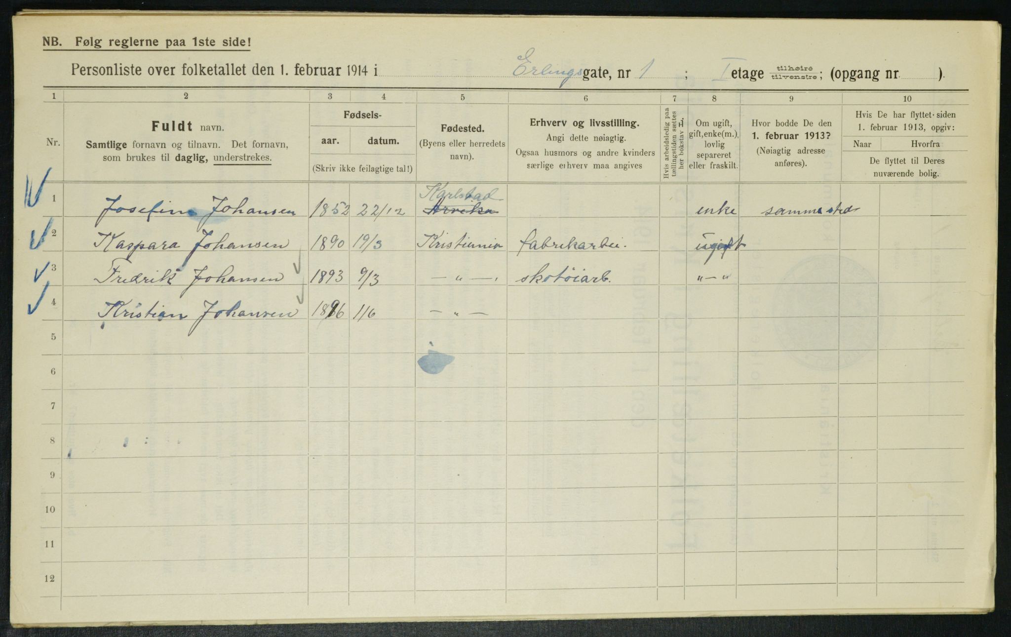 OBA, Municipal Census 1914 for Kristiania, 1914, p. 22136