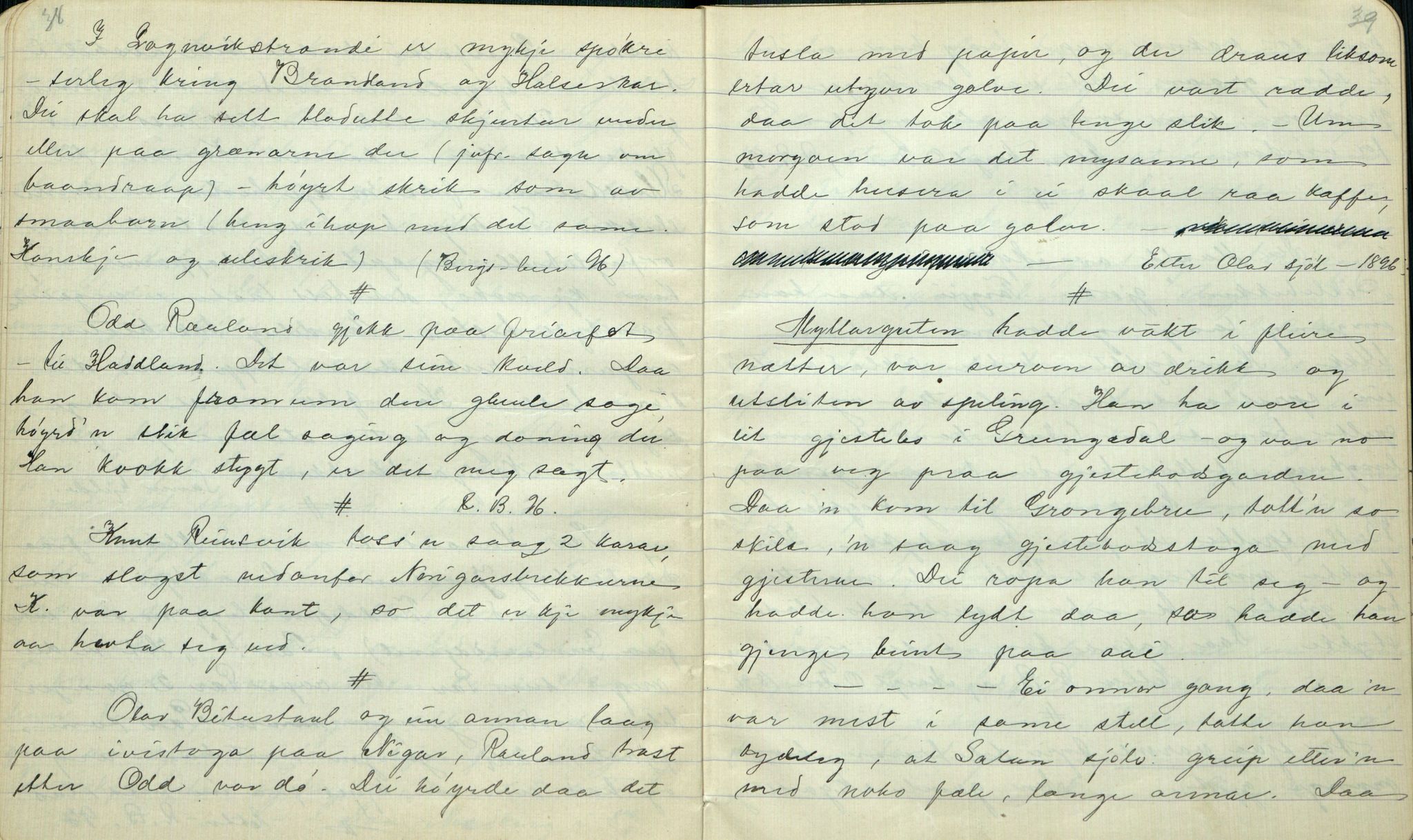 Rikard Berge, TEMU/TGM-A-1003/F/L0001/0005: 001-030 Innholdslister / 2. Erindringer om merkelige begivenheter, slegter, personligheder, 1900, p. 38-39