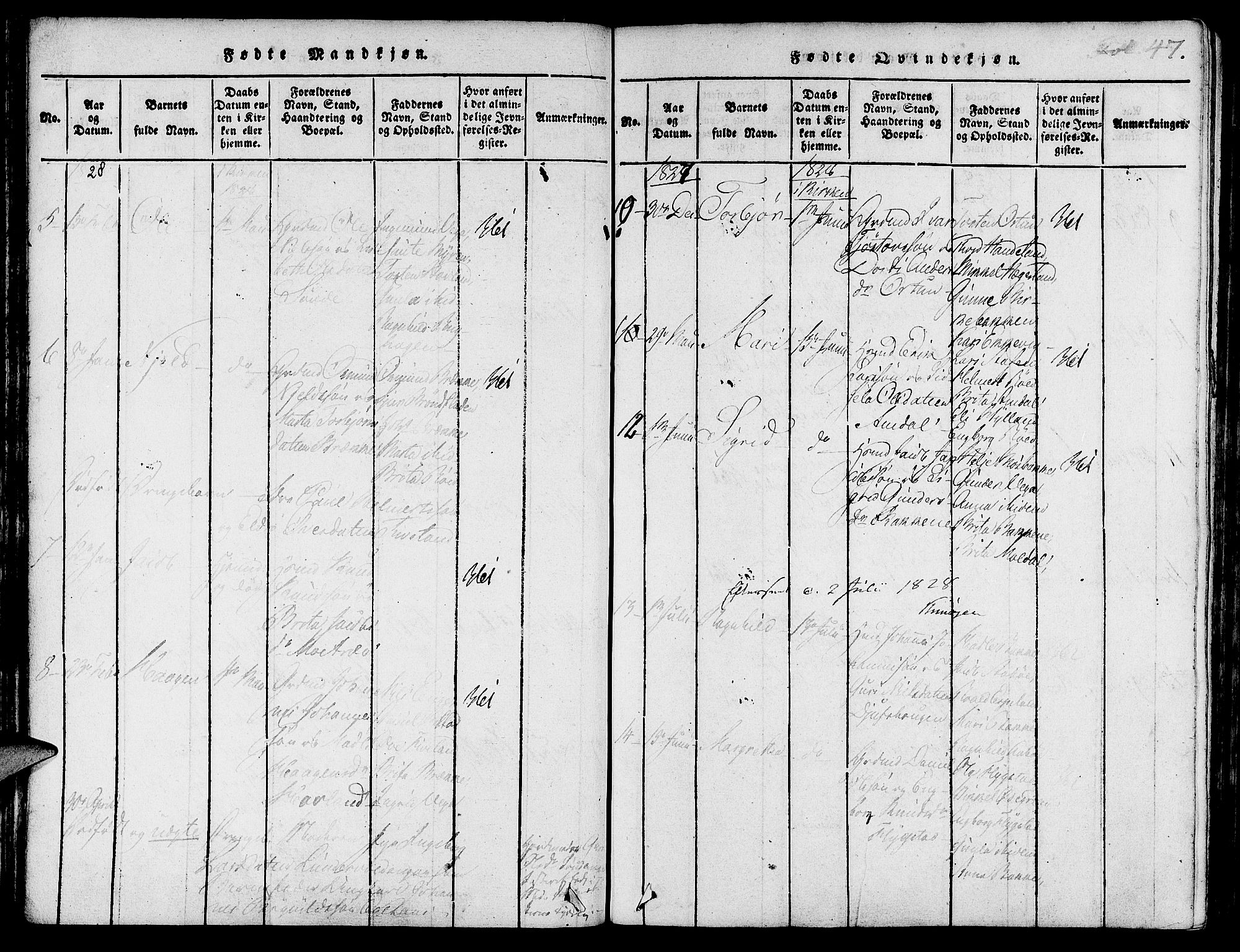 Suldal sokneprestkontor, AV/SAST-A-101845/01/IV/L0007: Parish register (official) no. A 7, 1817-1838, p. 47