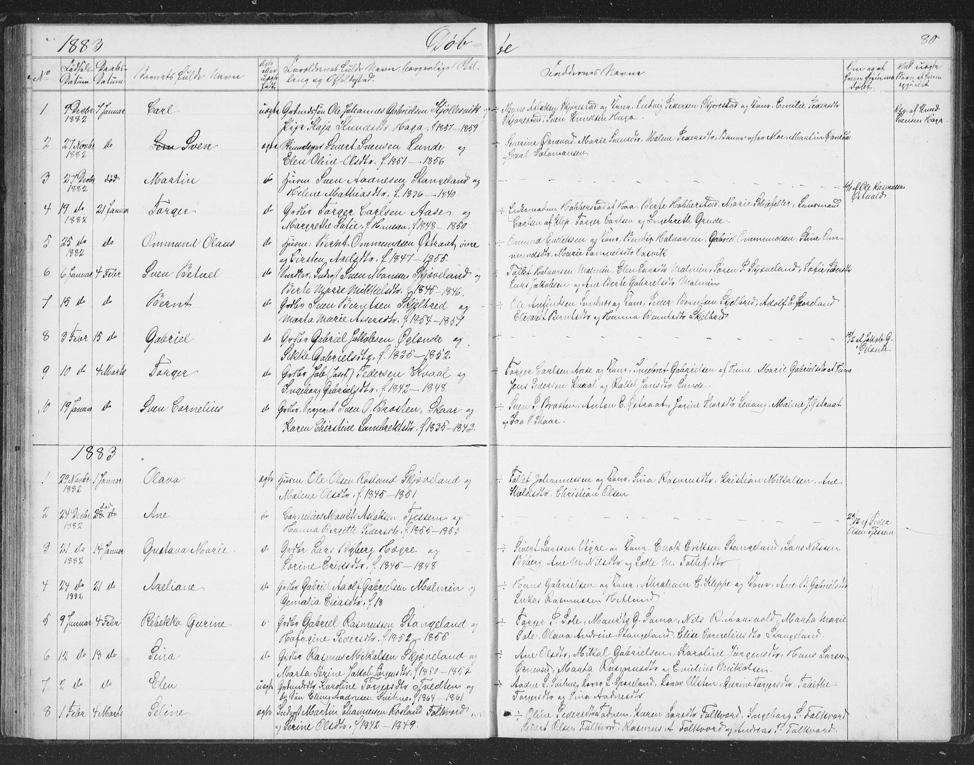 Høyland sokneprestkontor, AV/SAST-A-101799/001/30BB/L0002: Parish register (copy) no. B 2, 1874-1886, p. 80