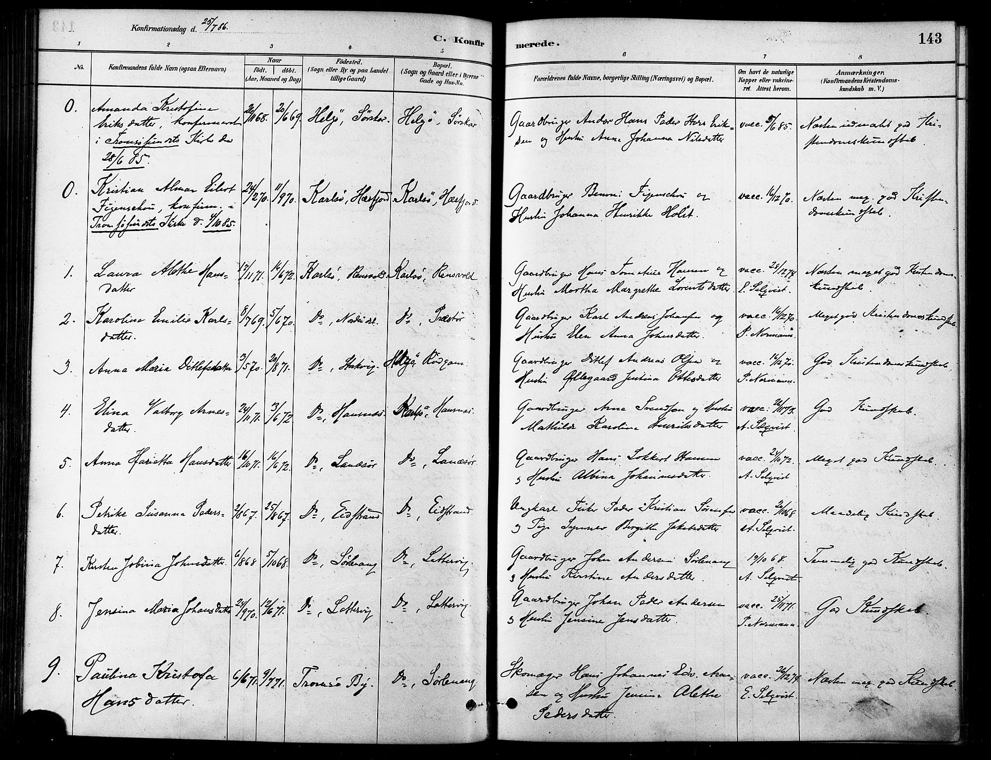 Karlsøy sokneprestembete, SATØ/S-1299/H/Ha/Haa/L0006kirke: Parish register (official) no. 6, 1879-1890, p. 143
