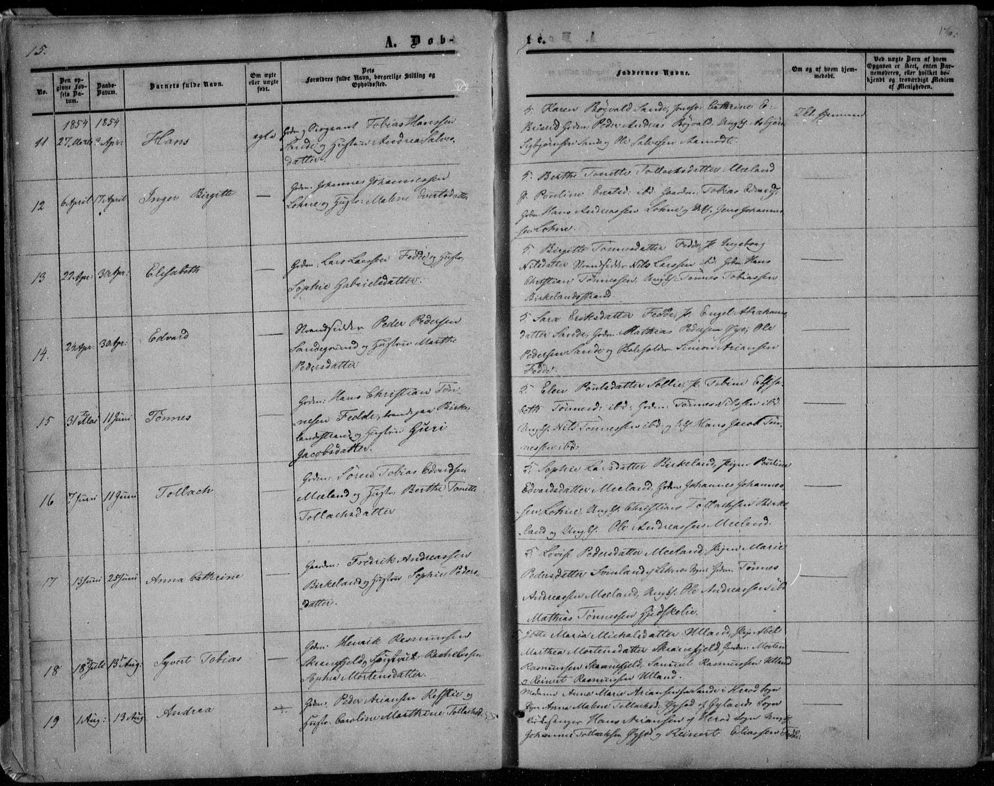 Kvinesdal sokneprestkontor, AV/SAK-1111-0026/F/Fa/Faa/L0002: Parish register (official) no. A 2, 1850-1876, p. 15