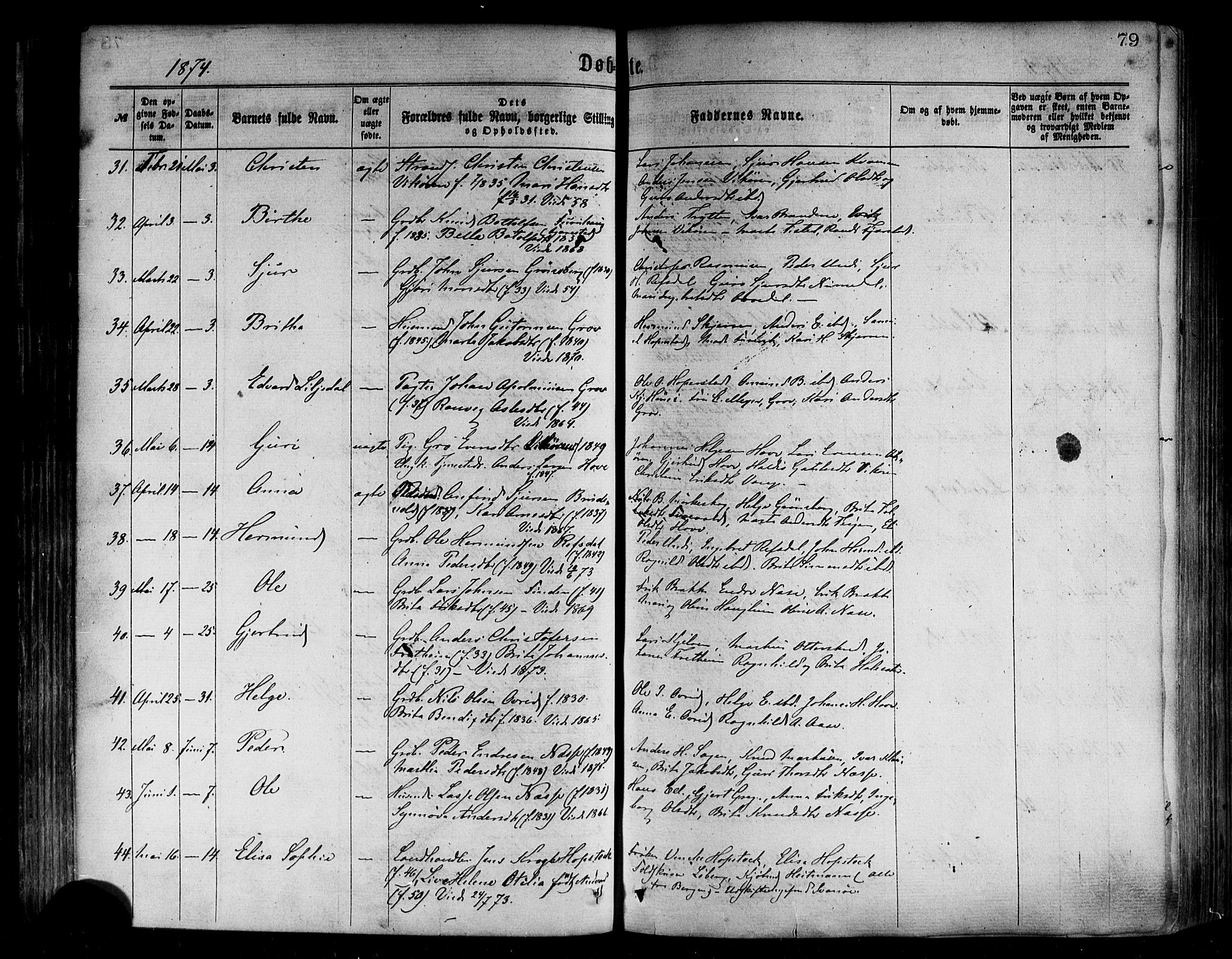 Vik sokneprestembete, AV/SAB-A-81501/H/Haa/Haaa/L0009: Parish register (official) no. A 9, 1866-1877, p. 79