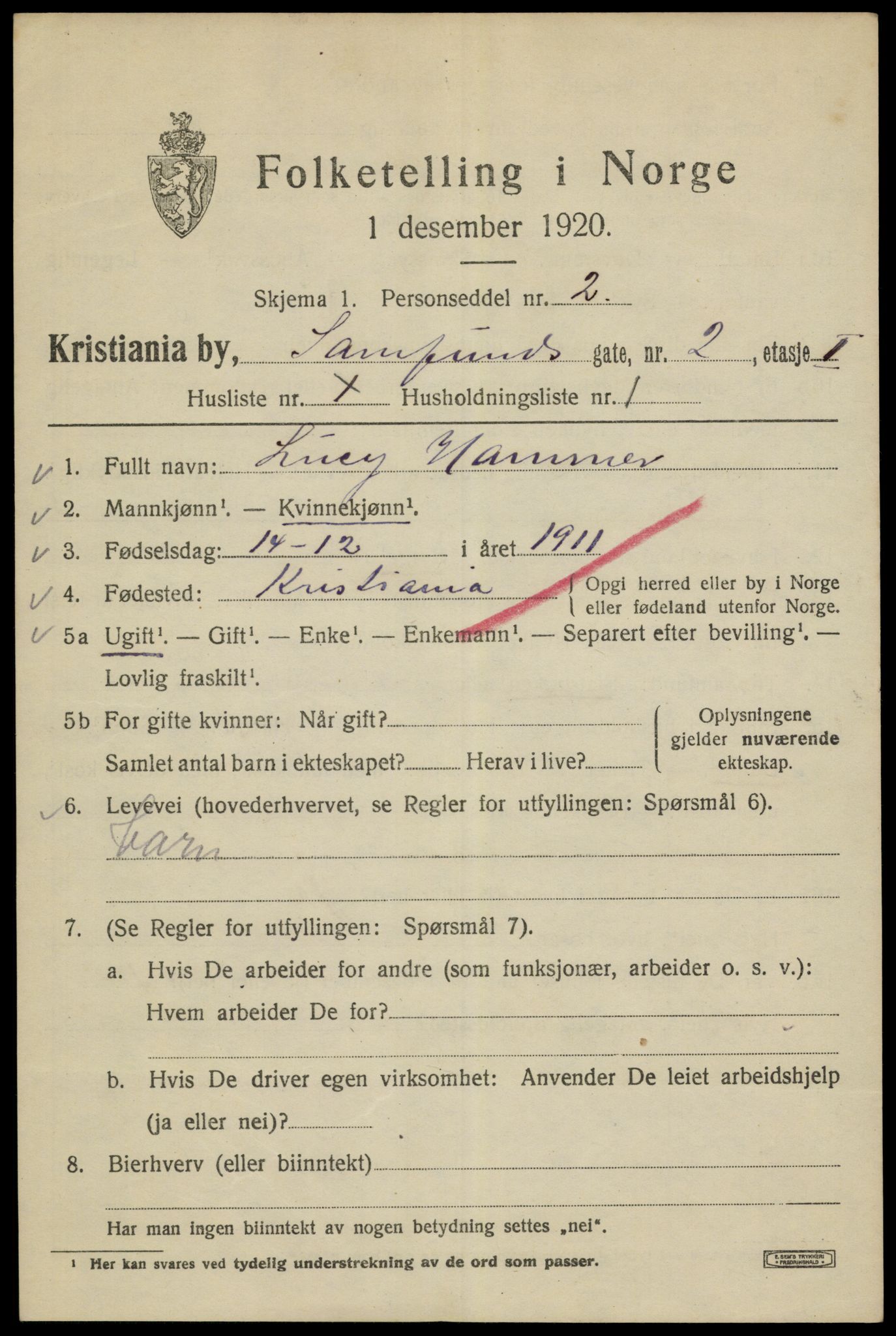 SAO, 1920 census for Kristiania, 1920, p. 477599