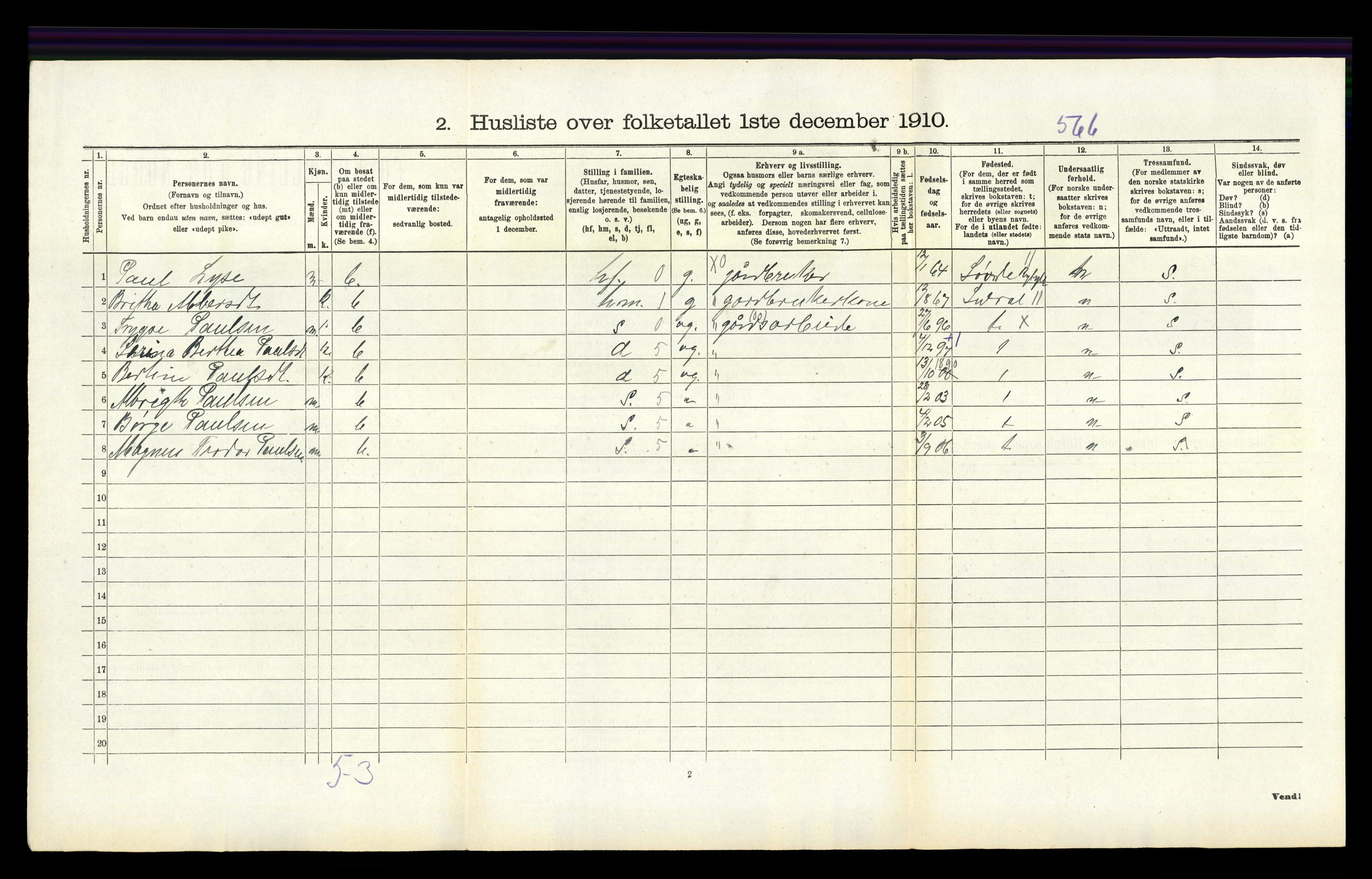 RA, 1910 census for Nedstrand, 1910, p. 240