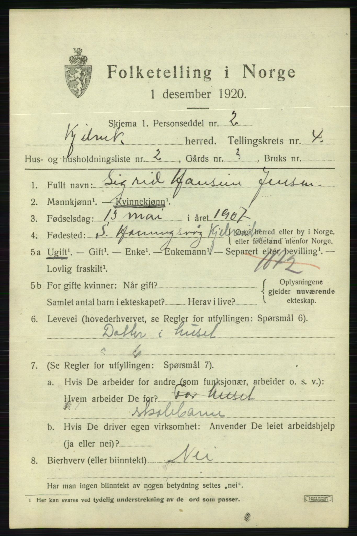 SATØ, 1920 census for Kjelvik, 1920, p. 1911