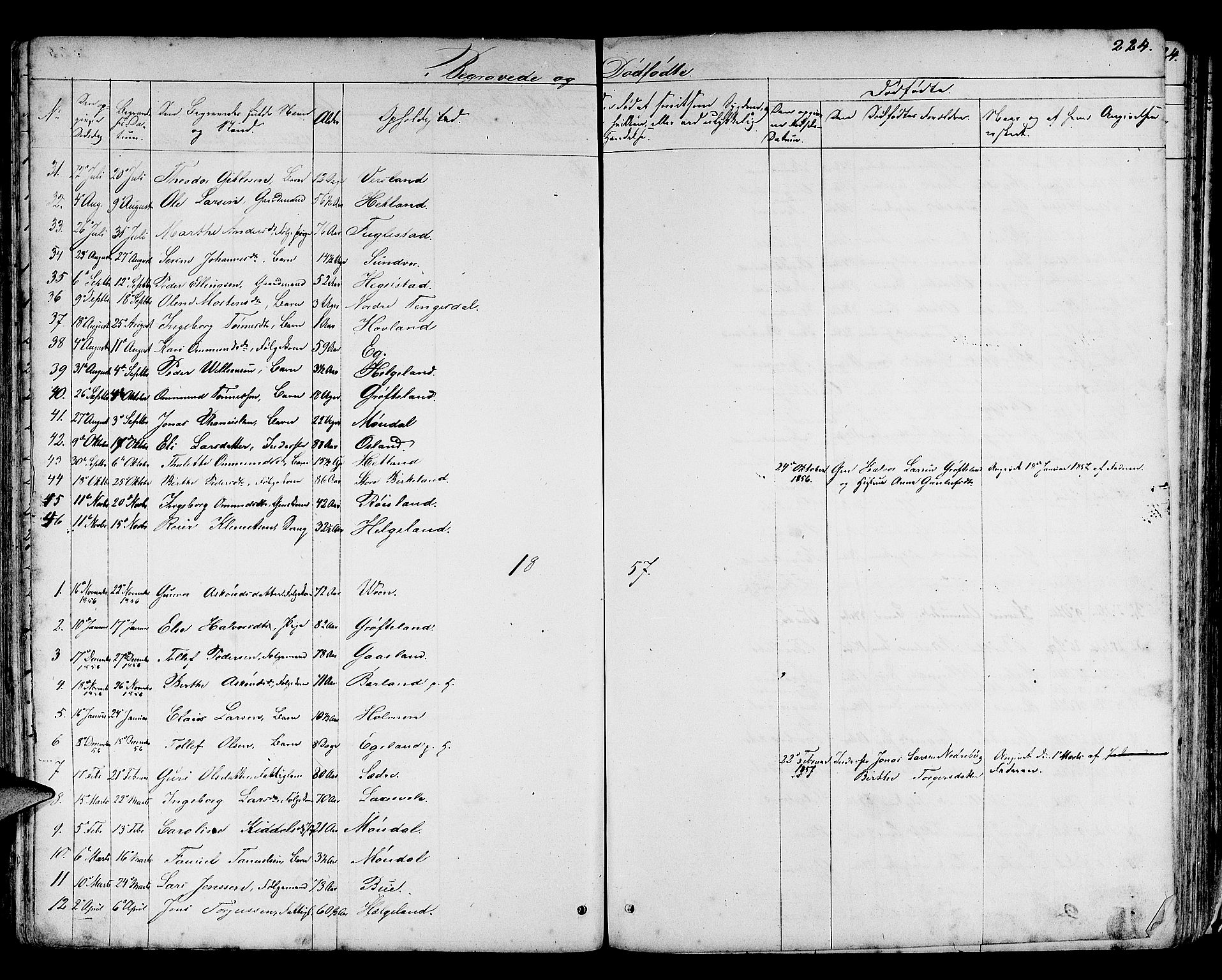 Helleland sokneprestkontor, SAST/A-101810: Parish register (copy) no. B 3, 1847-1886, p. 224