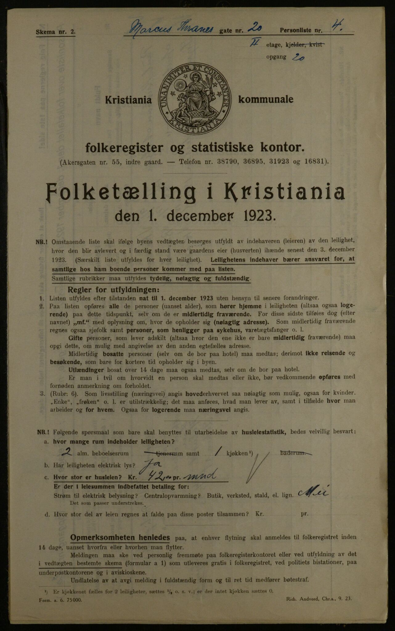 OBA, Municipal Census 1923 for Kristiania, 1923, p. 67219