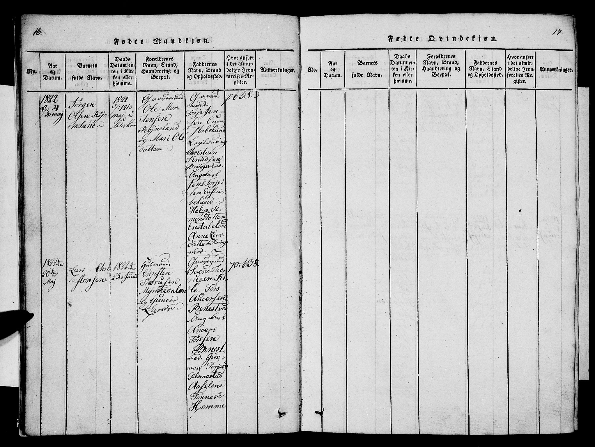 Vennesla sokneprestkontor, AV/SAK-1111-0045/Fb/Fba/L0001: Parish register (copy) no. B 1, 1820-1834, p. 16-17