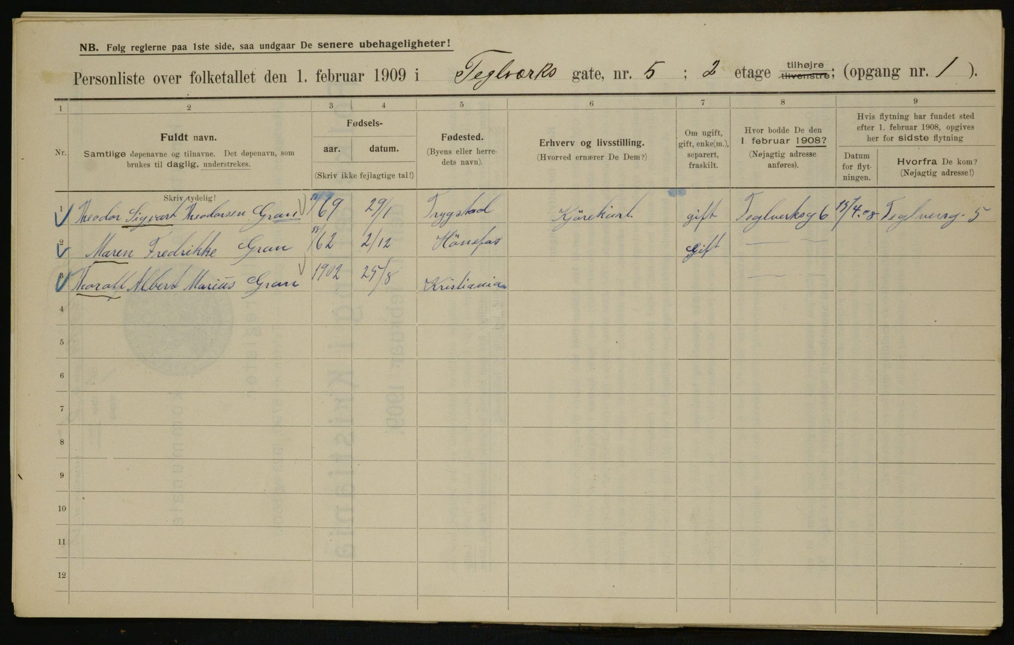 OBA, Municipal Census 1909 for Kristiania, 1909, p. 97292