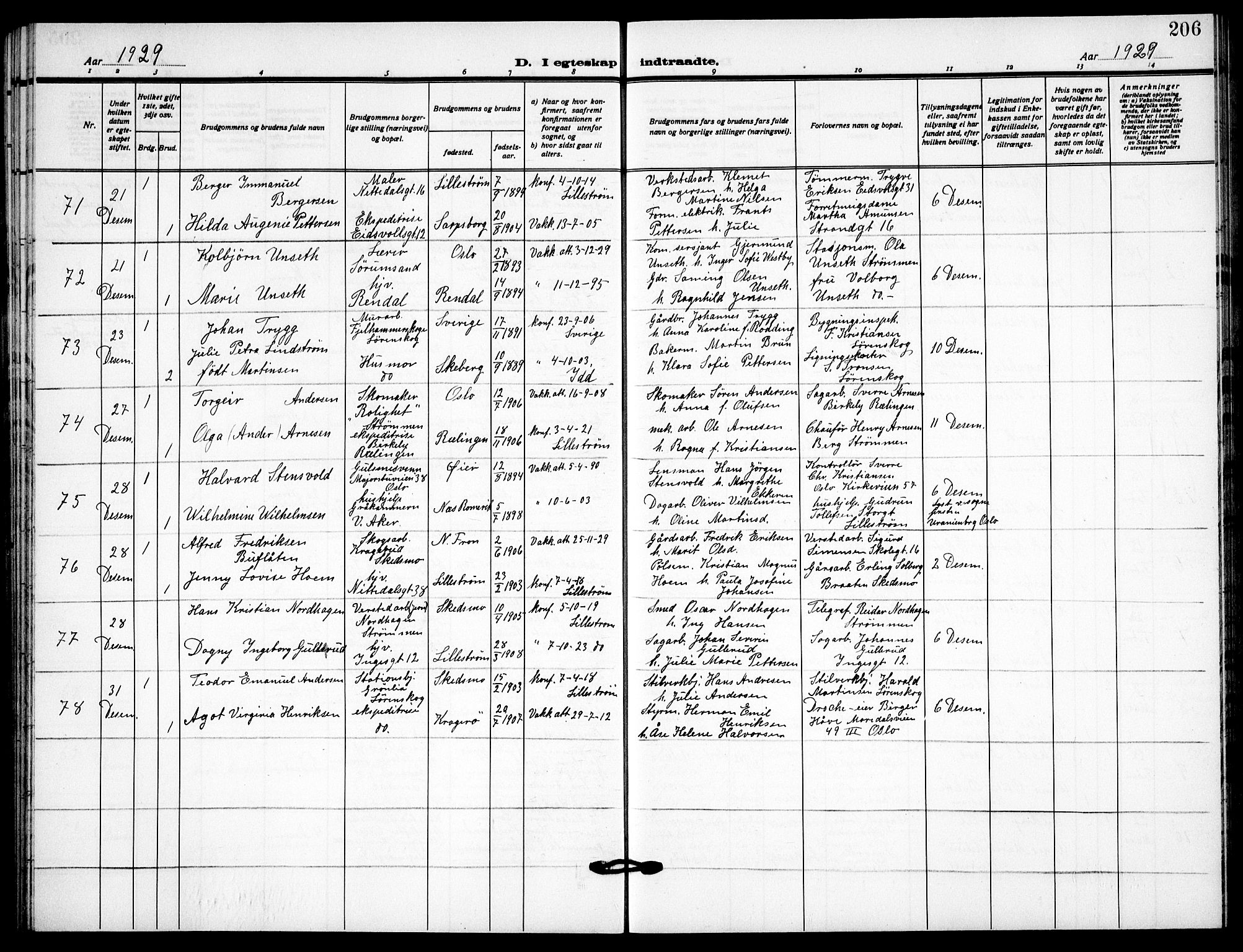 Skedsmo prestekontor Kirkebøker, AV/SAO-A-10033a/G/Gc/L0003: Parish register (copy) no. III 3, 1926-1939, p. 206