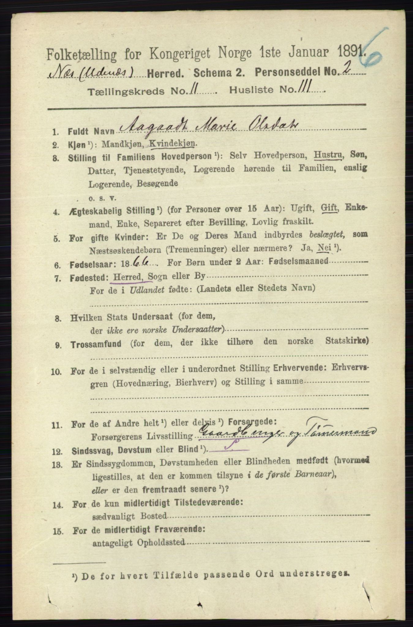 RA, 1891 census for 0236 Nes, 1891, p. 7001