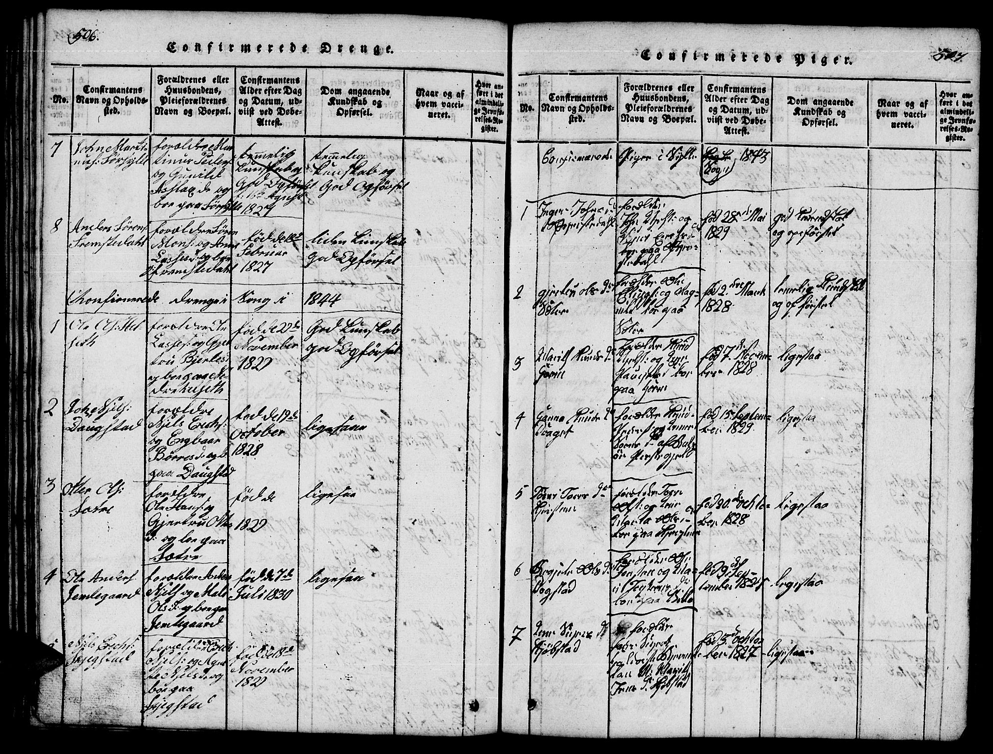 Ministerialprotokoller, klokkerbøker og fødselsregistre - Møre og Romsdal, SAT/A-1454/541/L0546: Parish register (copy) no. 541C01, 1818-1856, p. 506-507