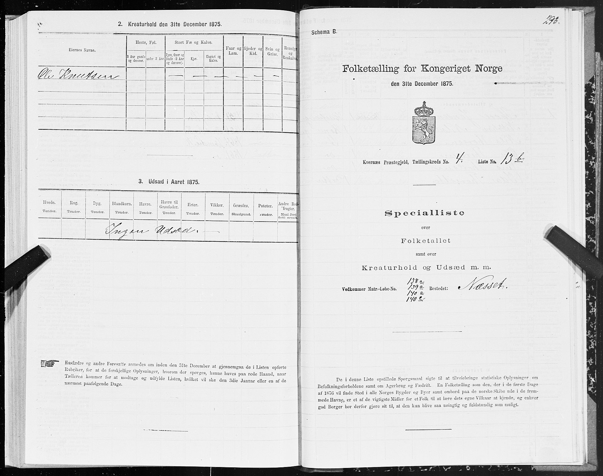 SAT, 1875 census for 1553P Kvernes, 1875, p. 2293