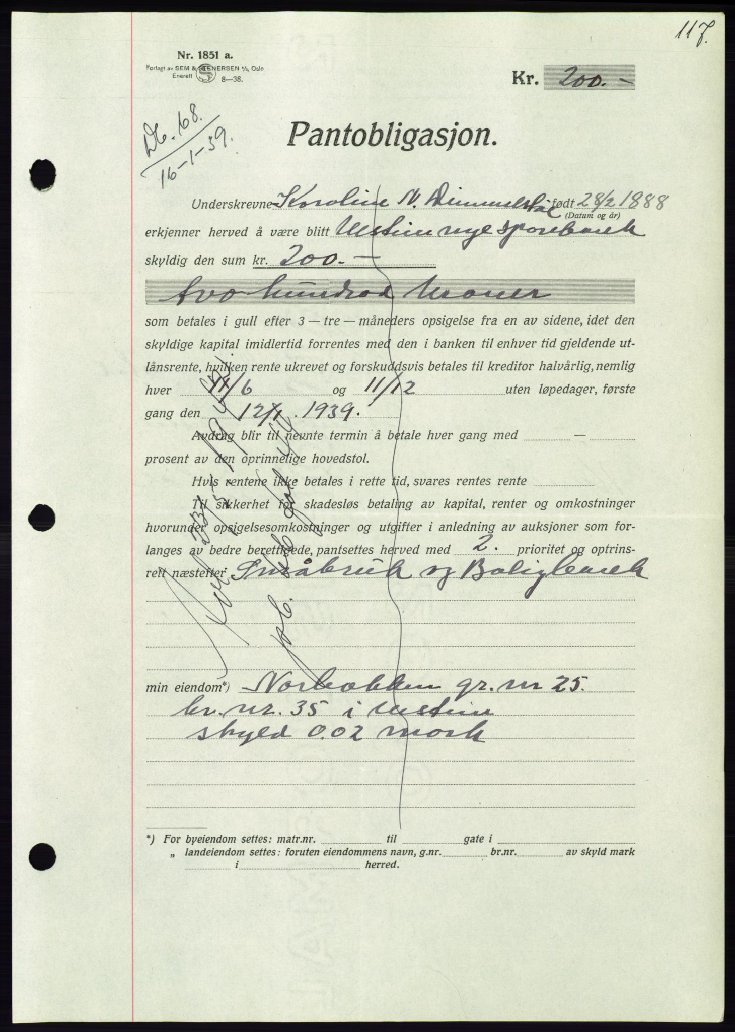 Søre Sunnmøre sorenskriveri, AV/SAT-A-4122/1/2/2C/L0067: Mortgage book no. 61, 1938-1939, Diary no: : 68/1939