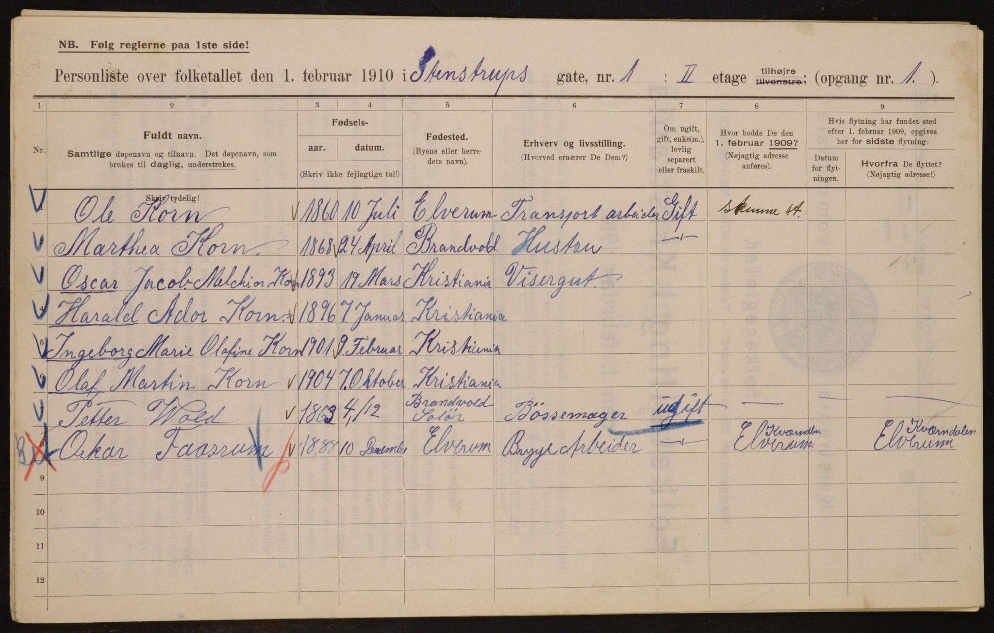 OBA, Municipal Census 1910 for Kristiania, 1910, p. 95749