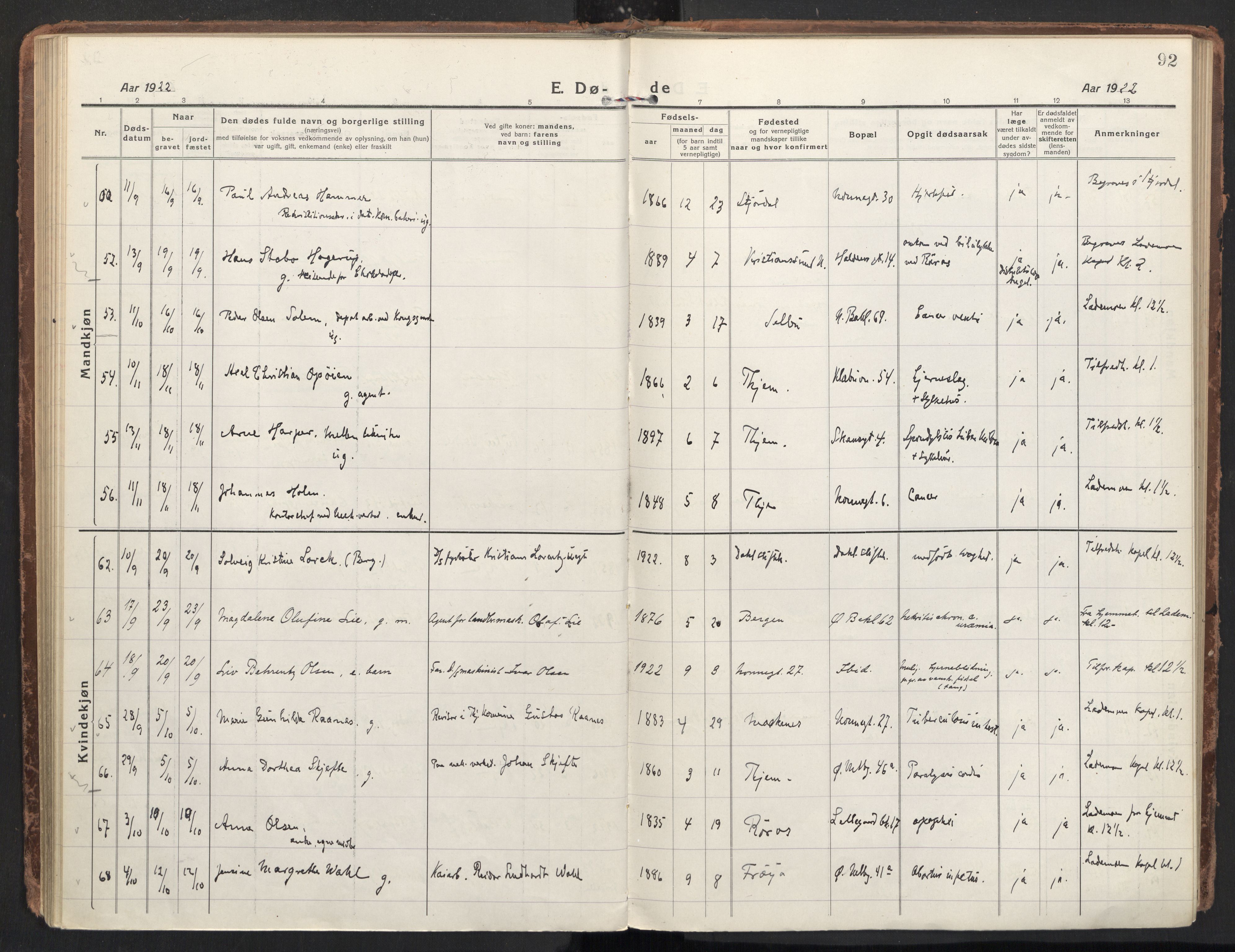 Ministerialprotokoller, klokkerbøker og fødselsregistre - Sør-Trøndelag, AV/SAT-A-1456/604/L0207: Parish register (official) no. 604A27, 1917-1933, p. 92