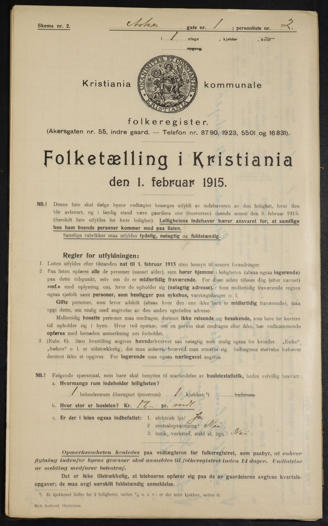 OBA, Municipal Census 1915 for Kristiania, 1915, p. 2577