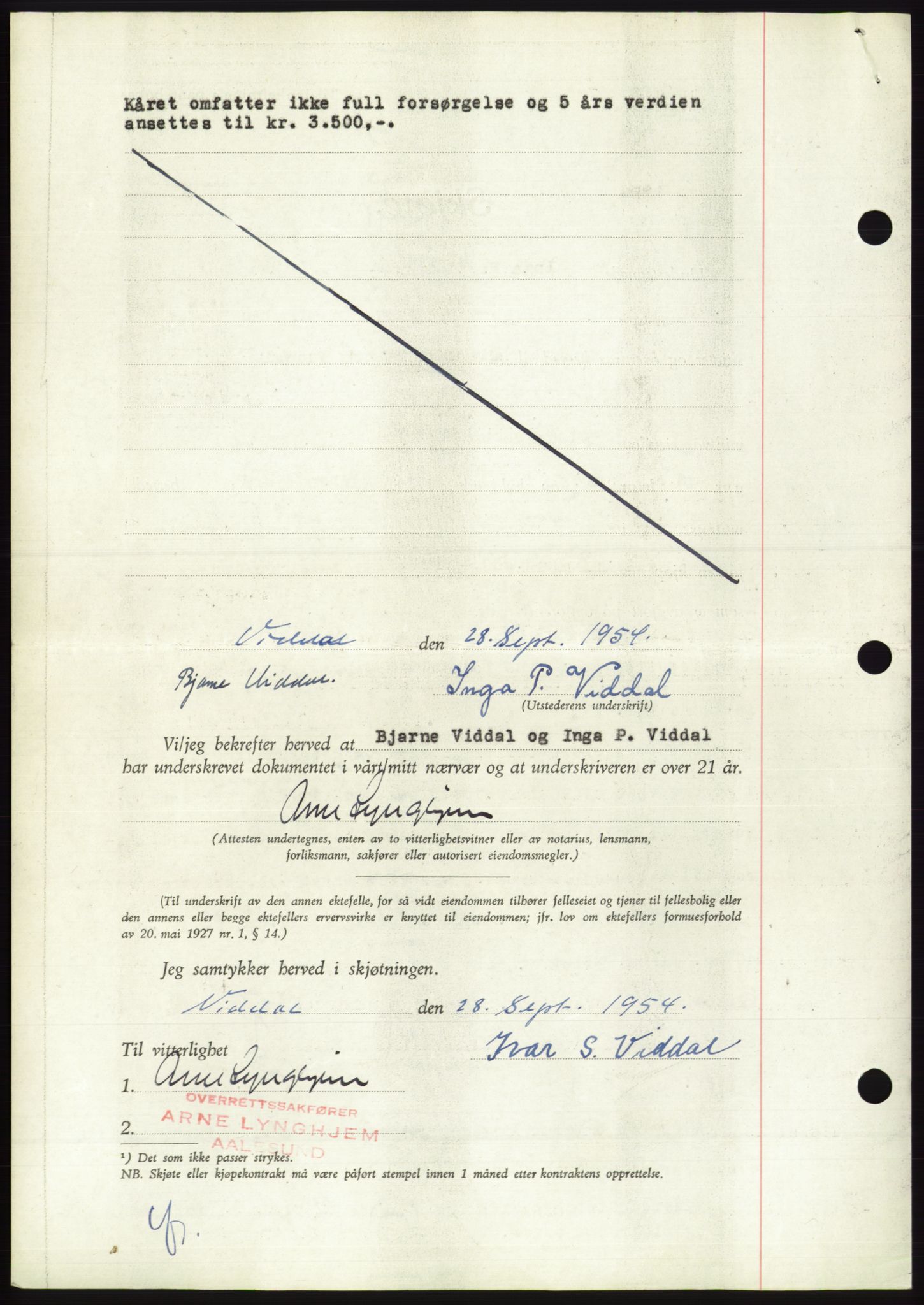 Søre Sunnmøre sorenskriveri, AV/SAT-A-4122/1/2/2C/L0099: Mortgage book no. 25A, 1954-1954, Diary no: : 2622/1954