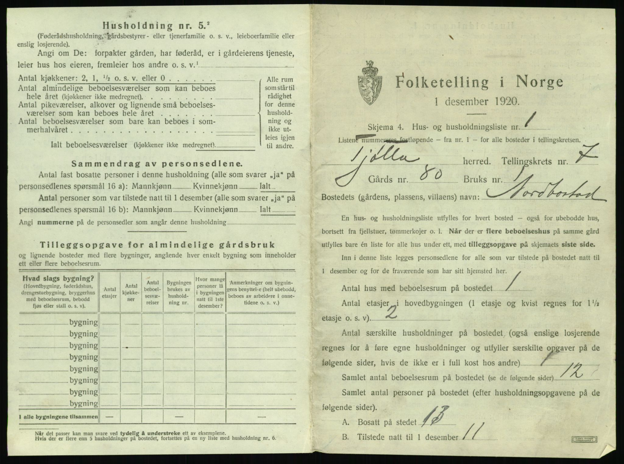 SAT, 1920 census for Tjøtta, 1920, p. 343