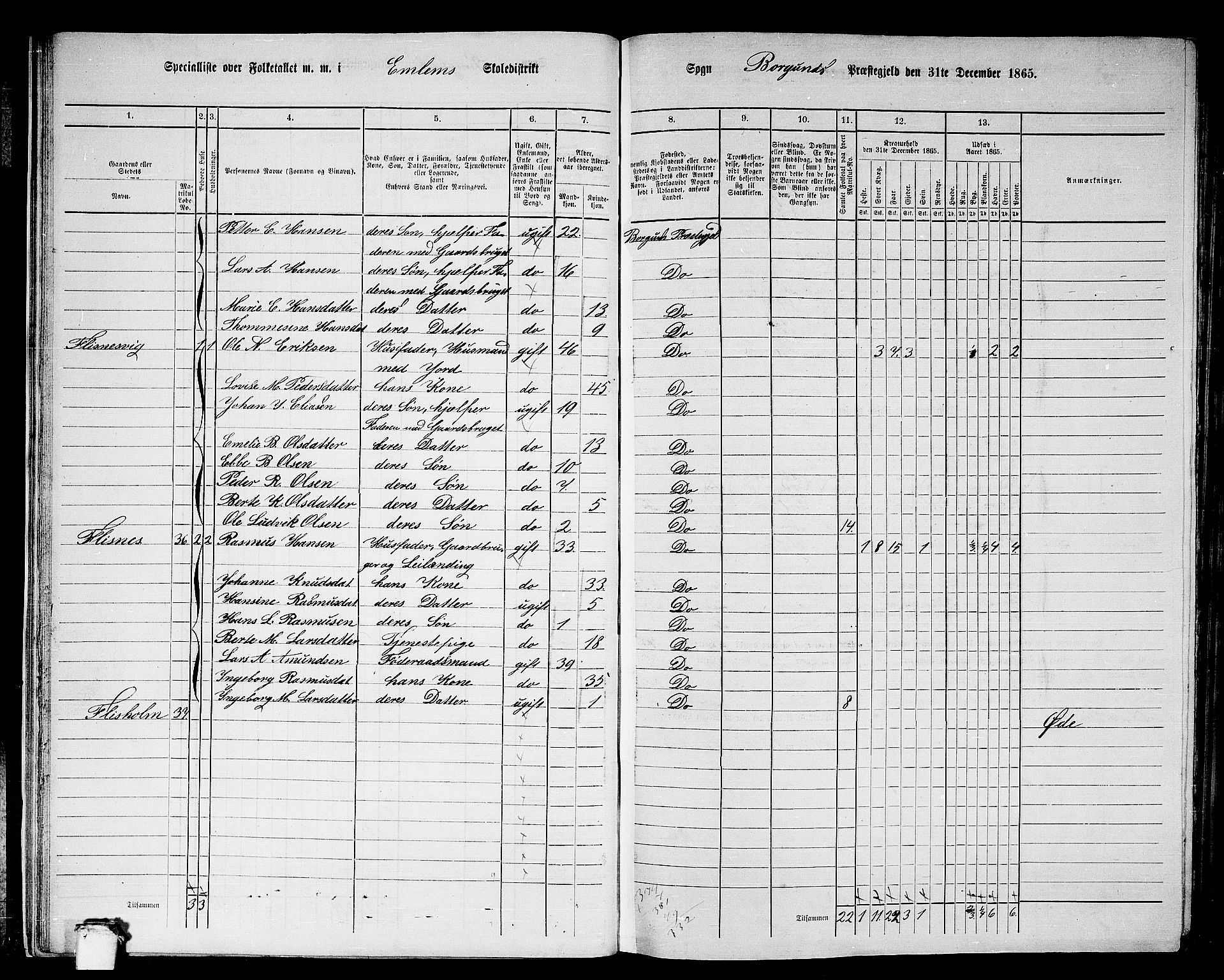 RA, 1865 census for Borgund, 1865, p. 25