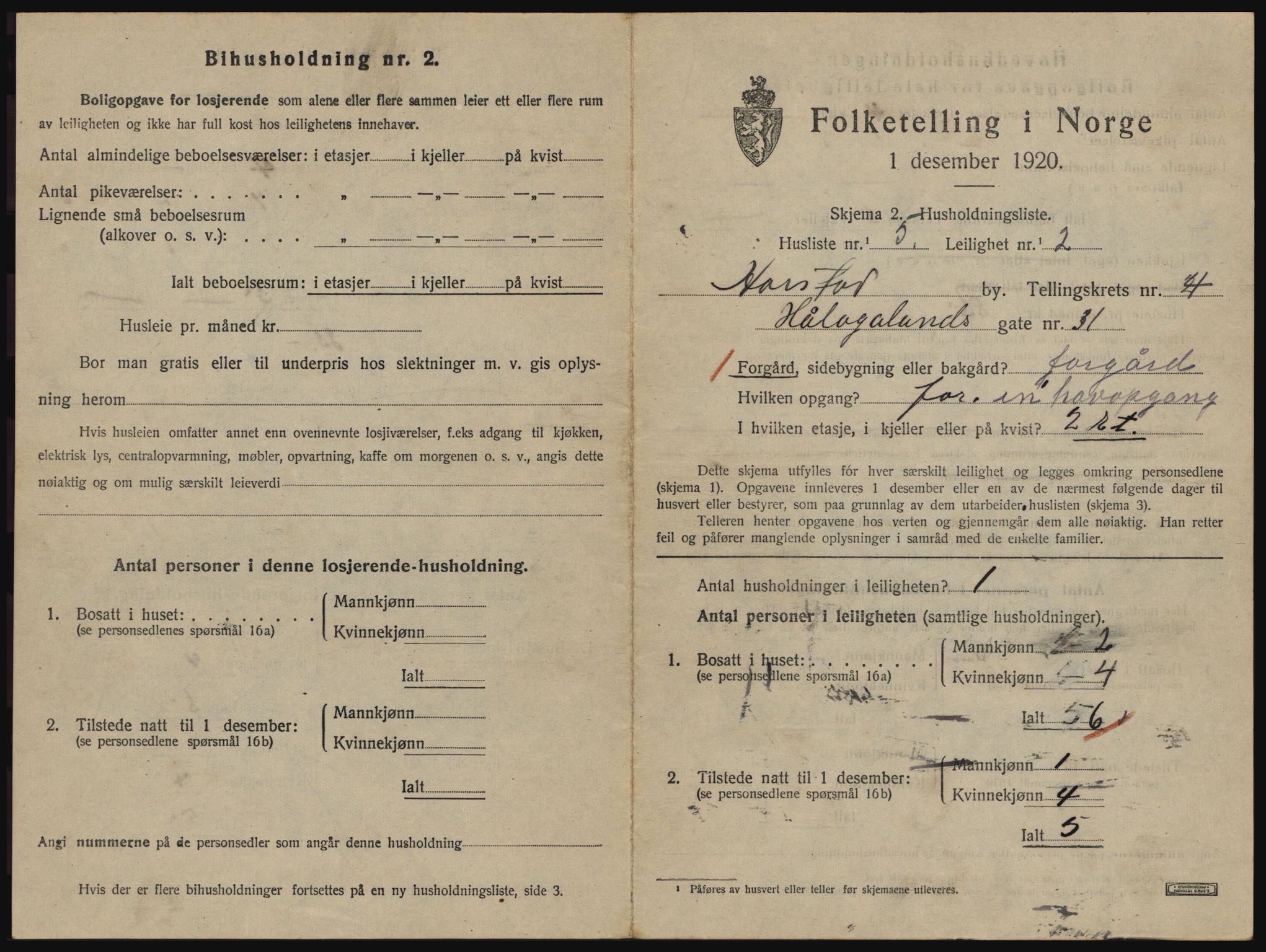 SATØ, 1920 census for Harstad, 1920, p. 1411