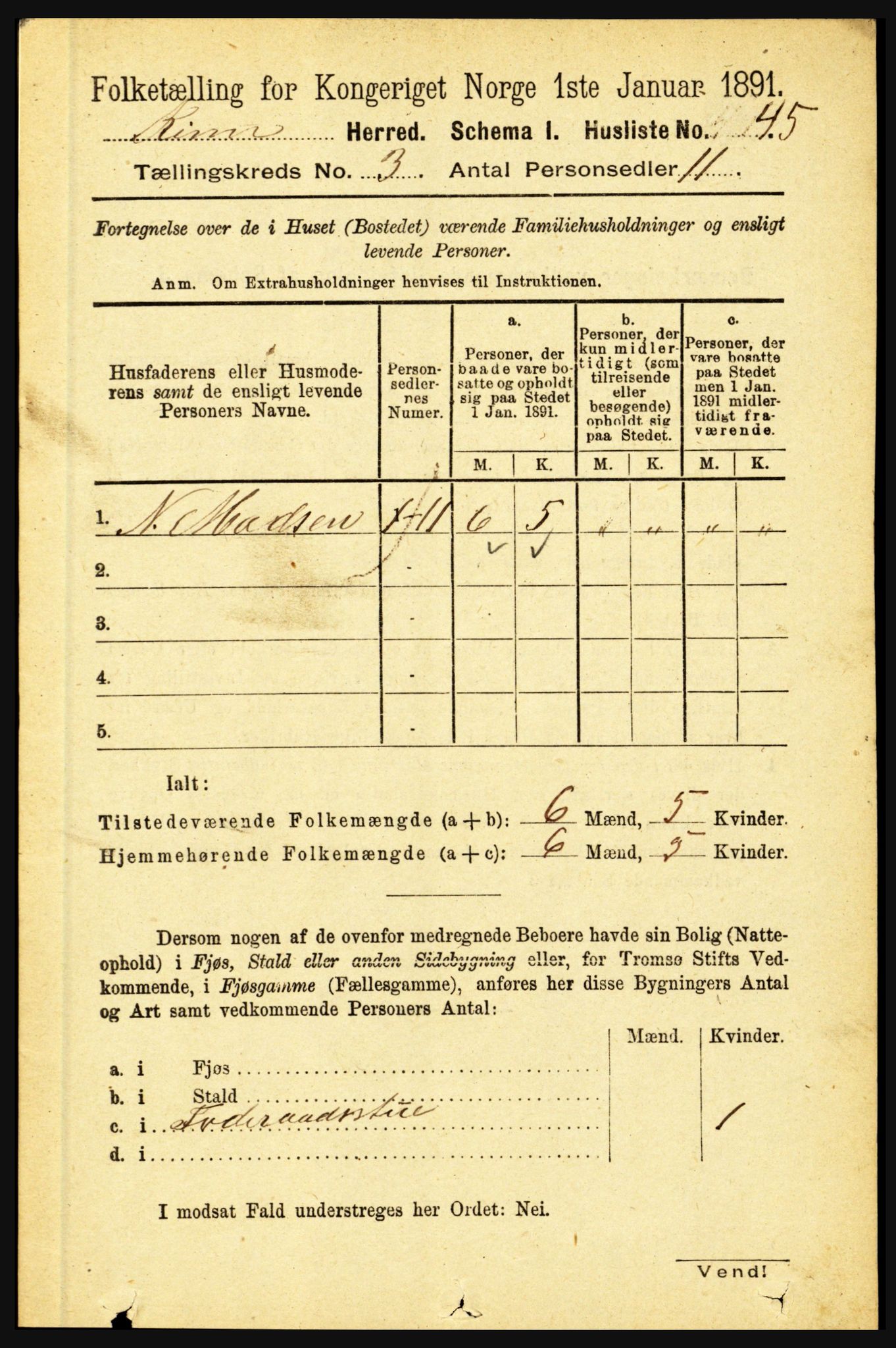 RA, 1891 census for 1437 Kinn, 1891, p. 928