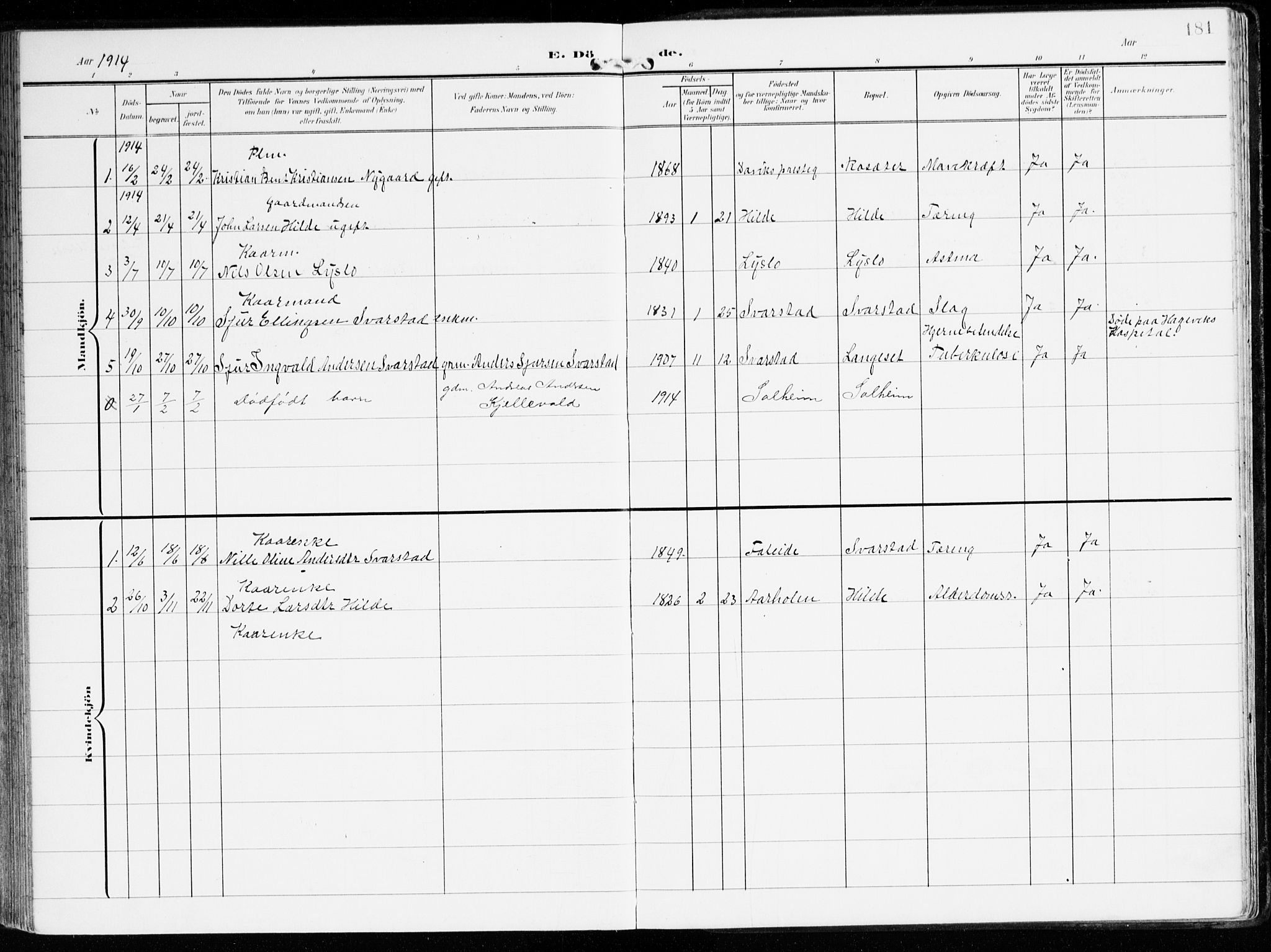 Innvik sokneprestembete, AV/SAB-A-80501: Parish register (official) no. B 2, 1903-1929, p. 181