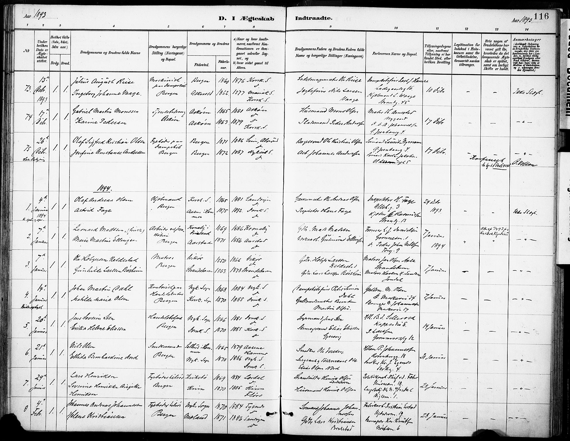 Domkirken sokneprestembete, SAB/A-74801/H/Haa/L0037: Parish register (official) no. D 4, 1880-1907, p. 116