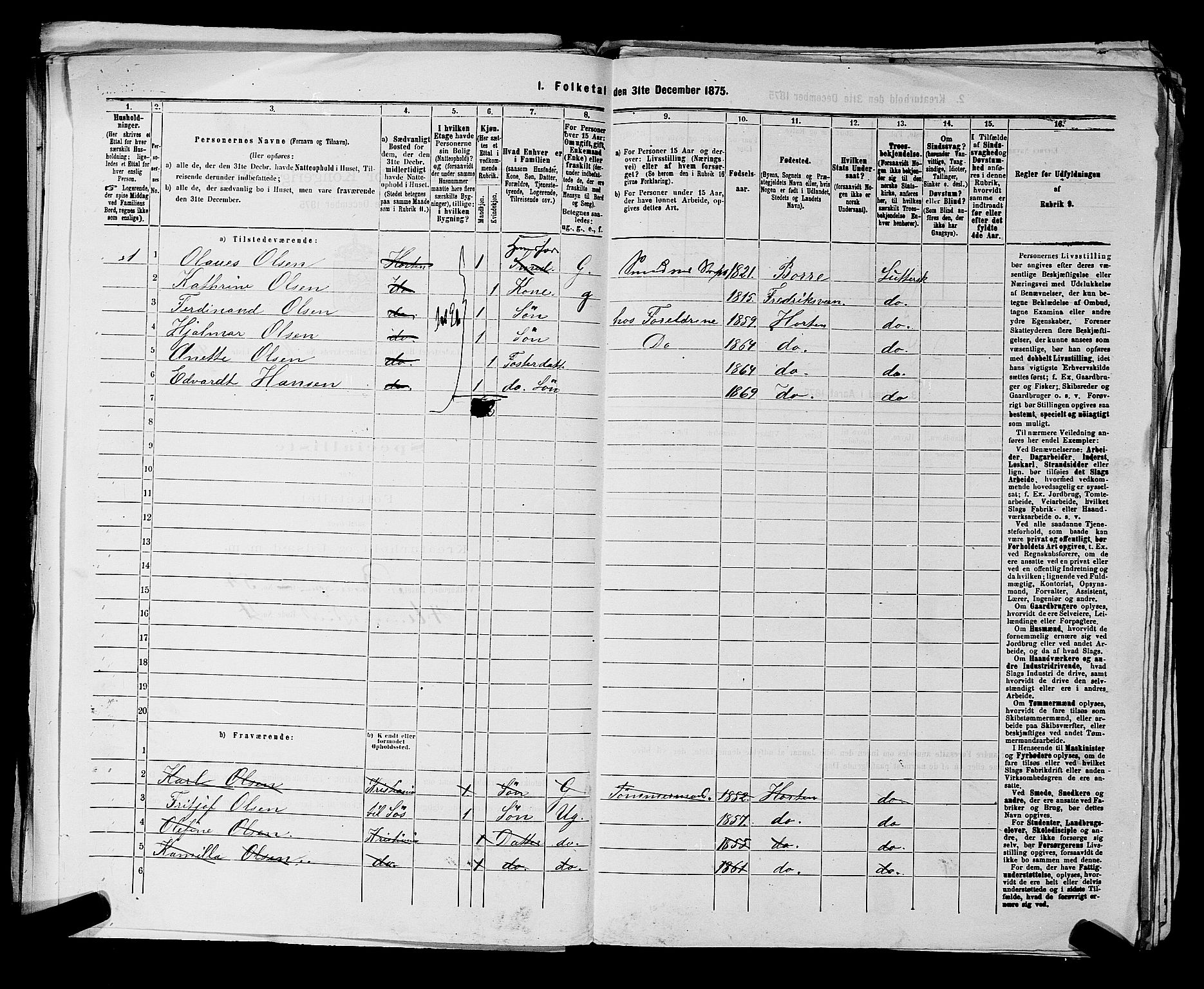 SAKO, 1875 census for 0703P Horten, 1875, p. 911