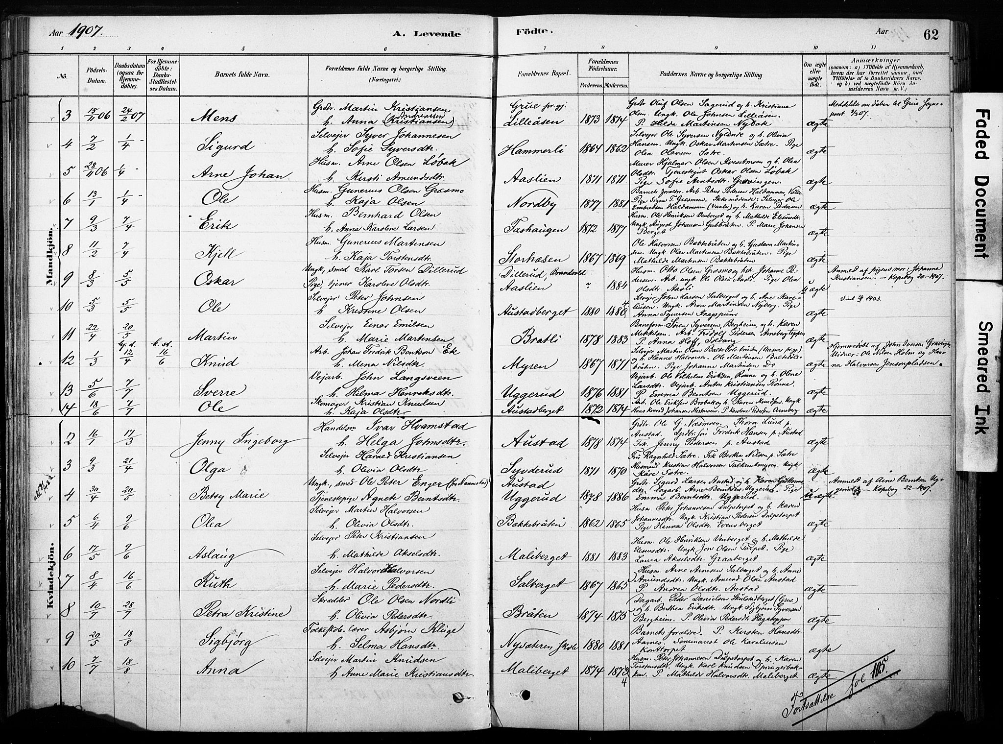 Hof prestekontor, AV/SAH-PREST-038/H/Ha/Haa/L0011: Parish register (official) no. 11, 1879-1911, p. 62