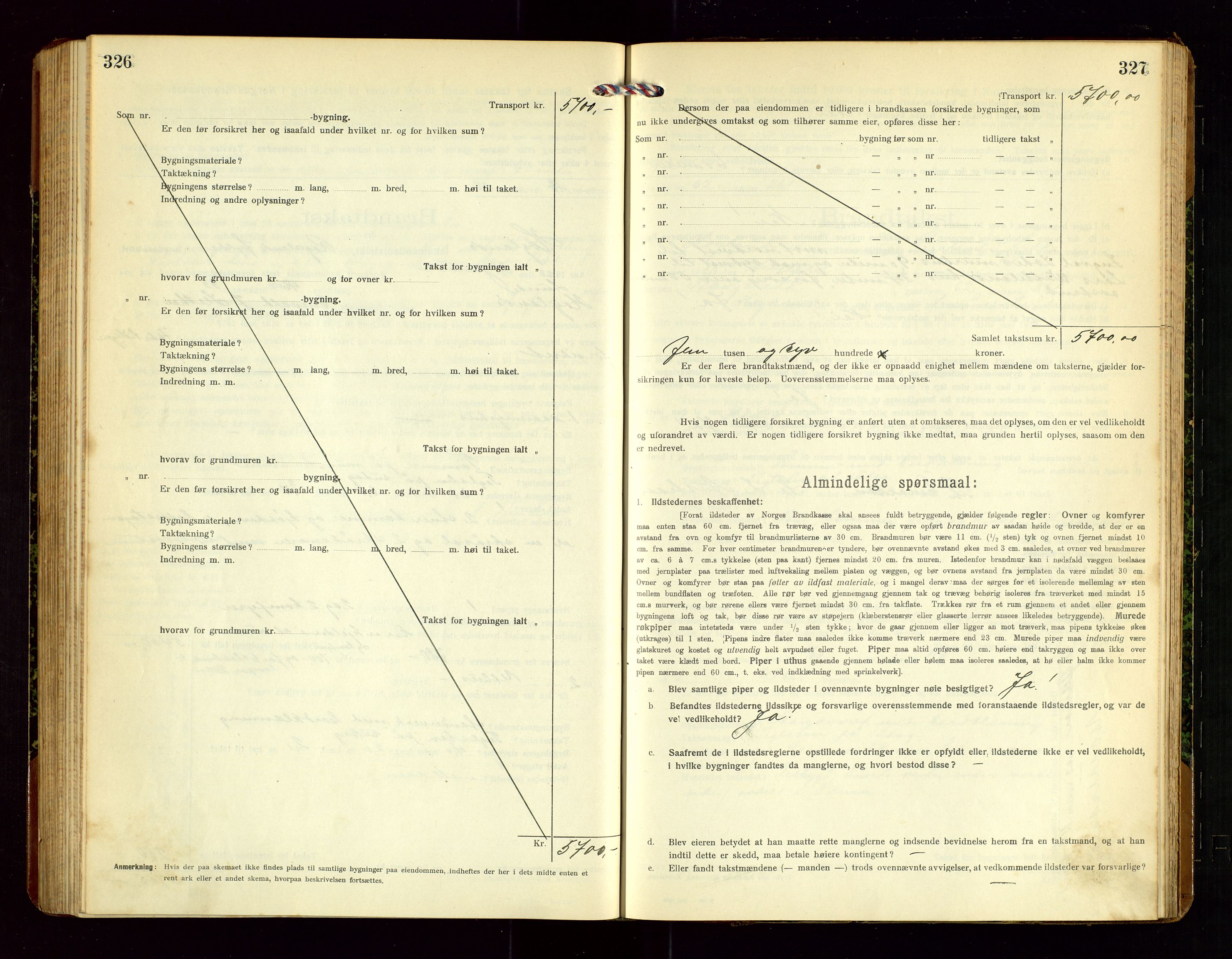 Høyland/Sandnes lensmannskontor, AV/SAST-A-100166/Gob/L0003: "Brandtakstprotokol", 1918-1924, p. 326-327