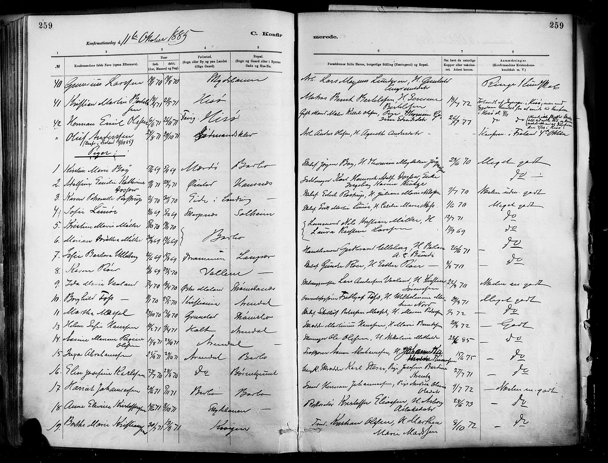 Barbu sokneprestkontor, SAK/1111-0003/F/Fa/L0002: Parish register (official) no. A 2, 1883-1898, p. 259