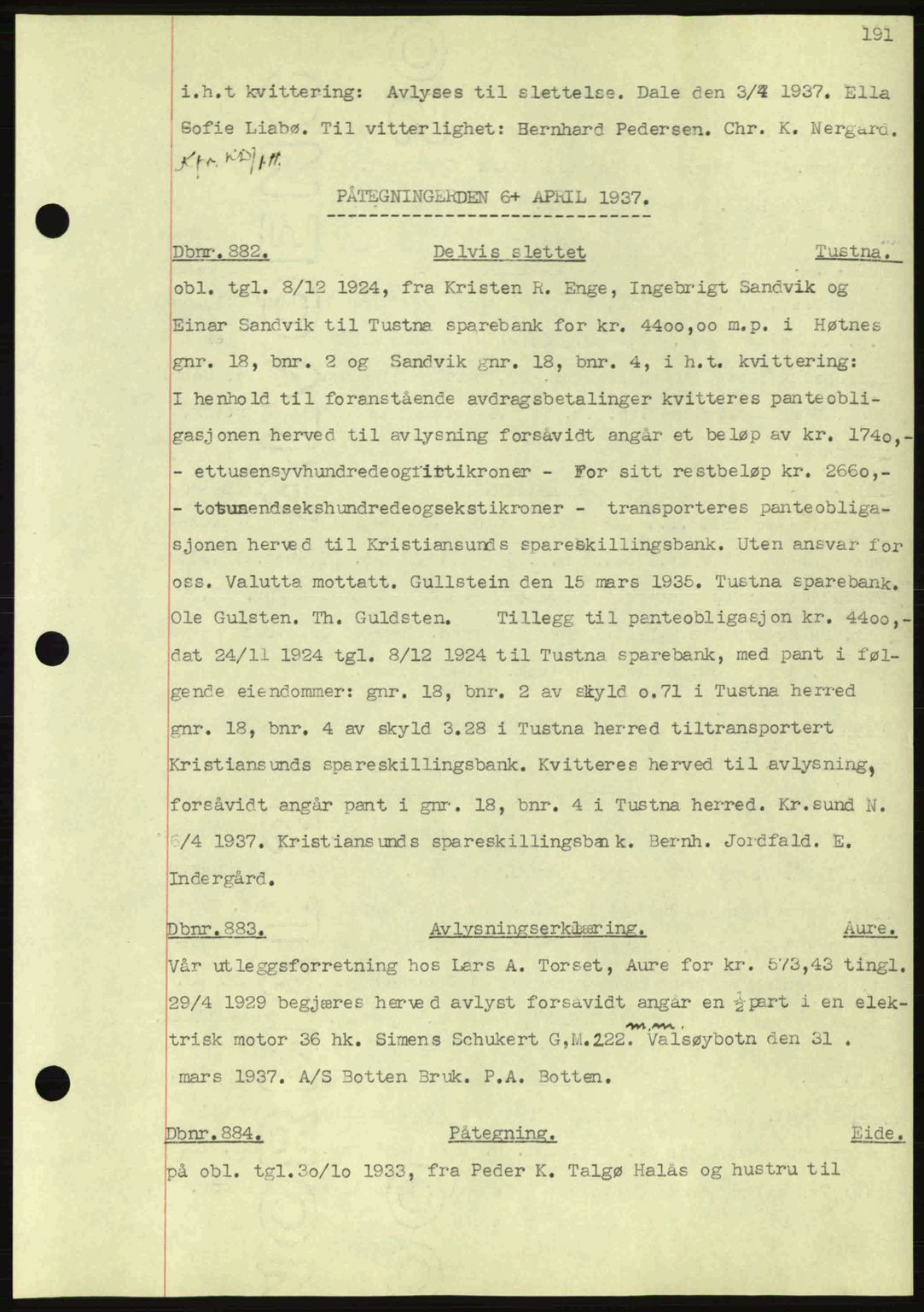 Nordmøre sorenskriveri, AV/SAT-A-4132/1/2/2Ca: Mortgage book no. C80, 1936-1939, Diary no: : 882/1937