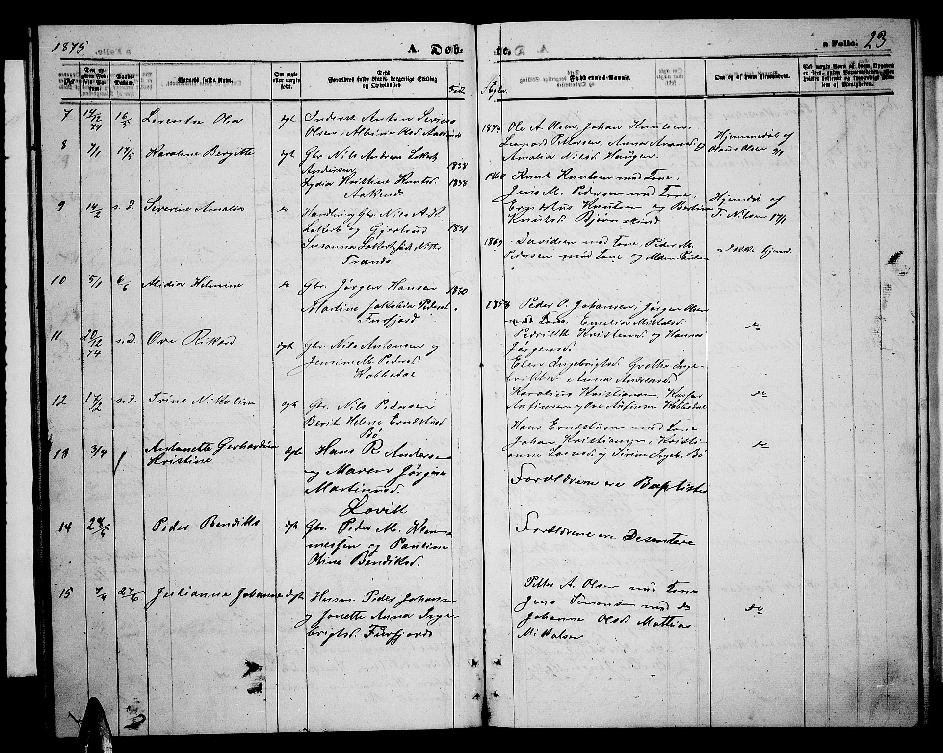 Ministerialprotokoller, klokkerbøker og fødselsregistre - Nordland, SAT/A-1459/898/L1426: Parish register (copy) no. 898C01, 1869-1886, p. 23