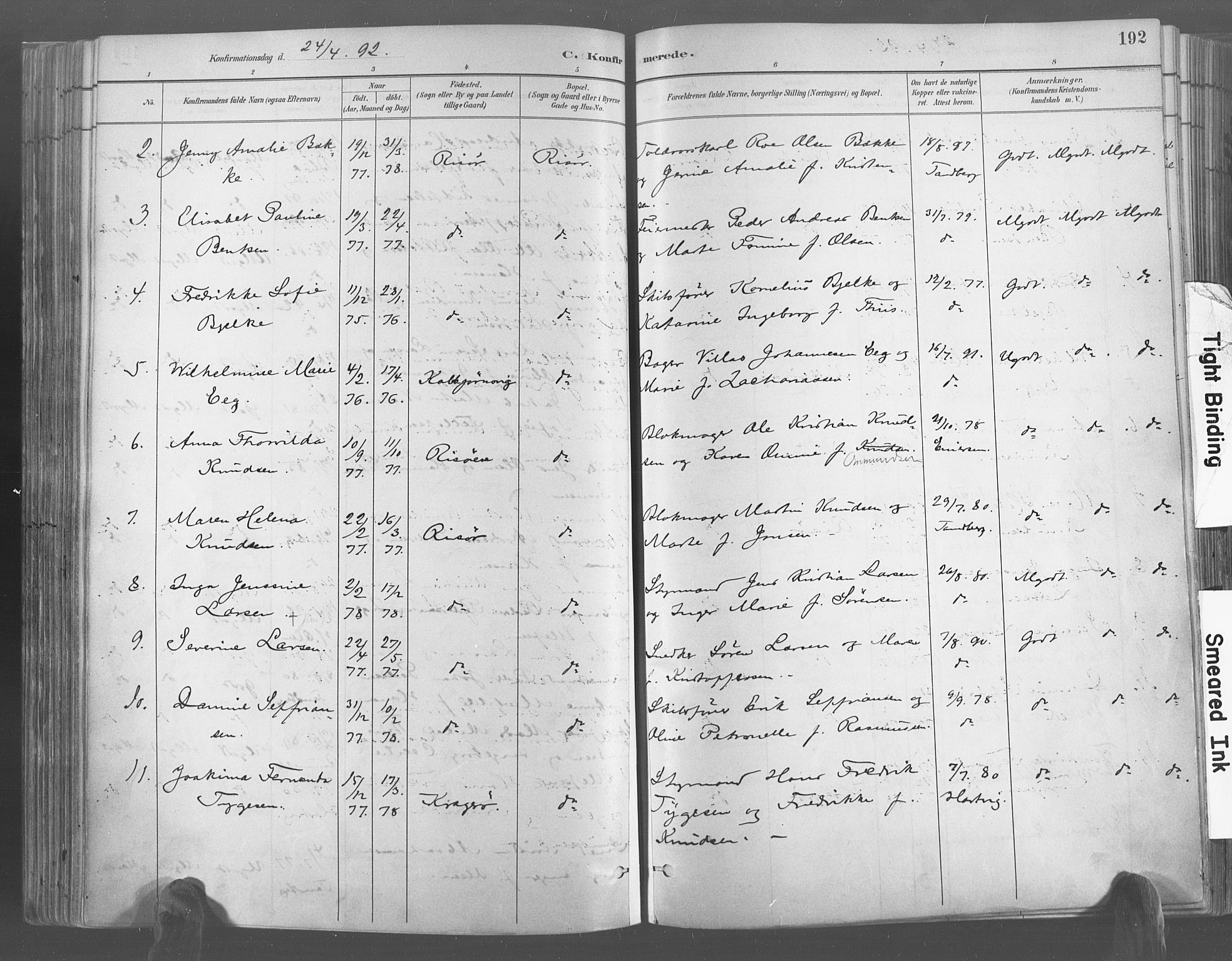 Risør sokneprestkontor, AV/SAK-1111-0035/F/Fa/L0005: Parish register (official) no. A 5, 1883-1895, p. 193