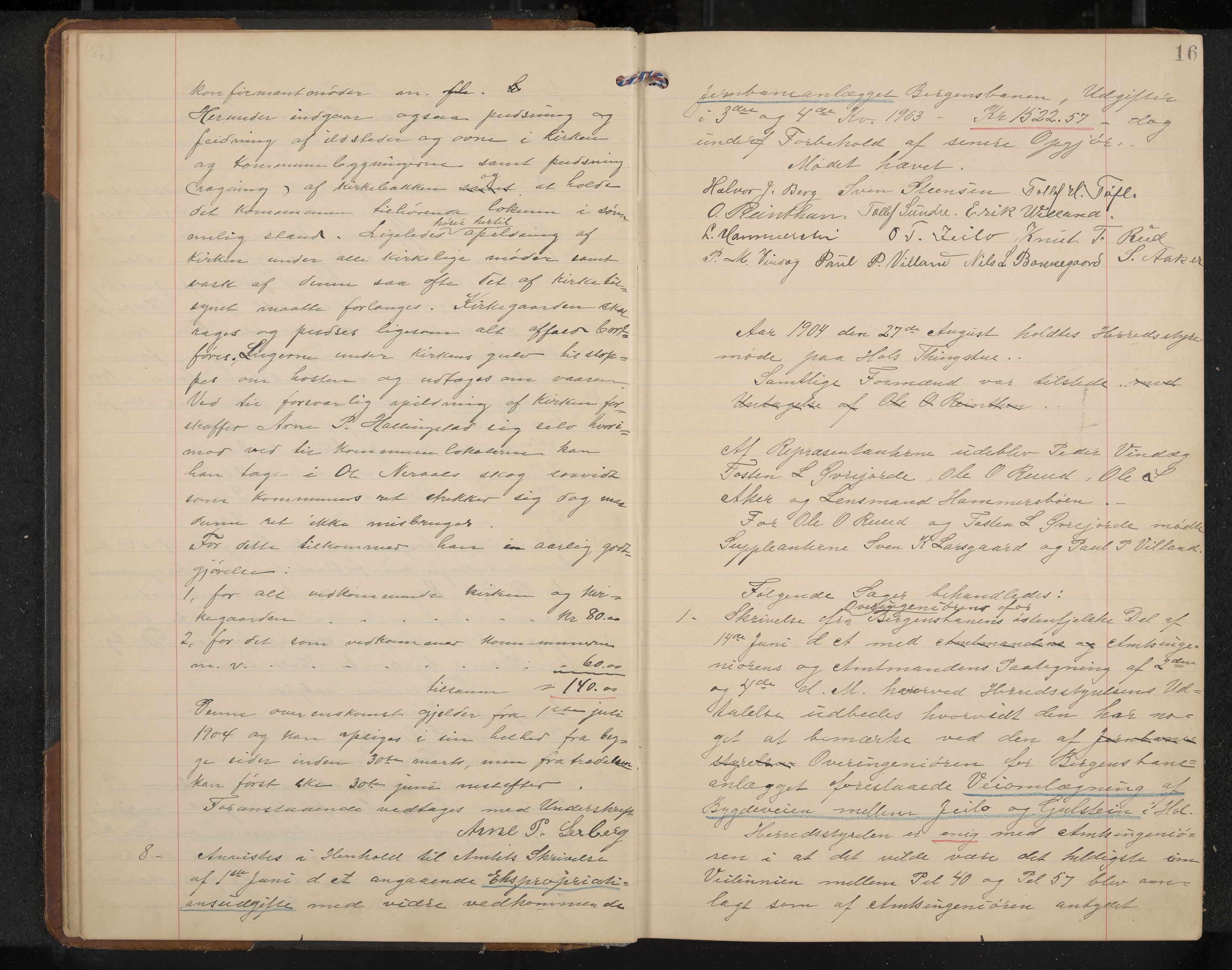 Hol formannskap og sentraladministrasjon, IKAK/0620021-1/A/L0004: Møtebok, 1904-1909, p. 16