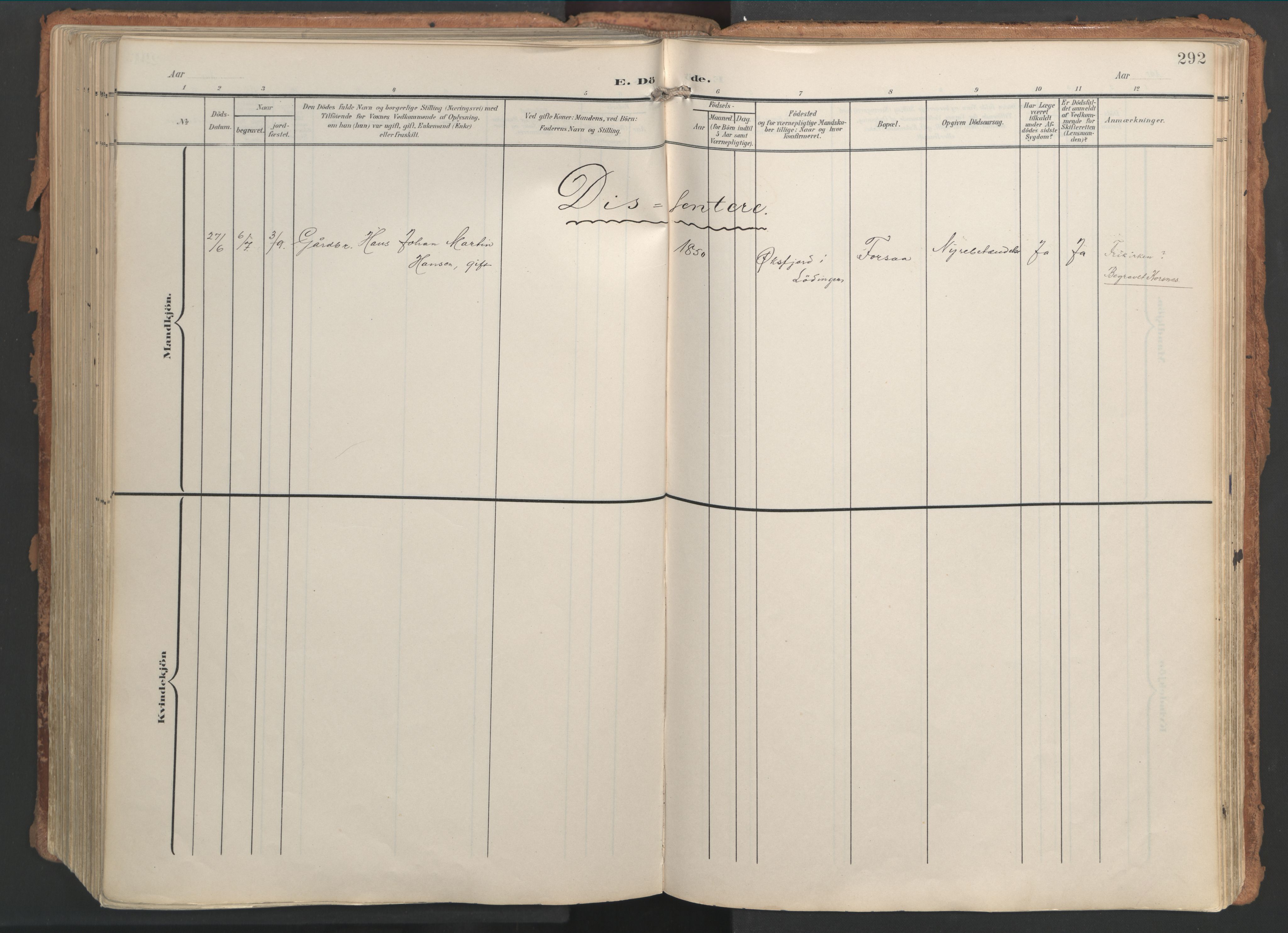 Ministerialprotokoller, klokkerbøker og fødselsregistre - Nordland, AV/SAT-A-1459/861/L0871: Parish register (official) no. 861A06, 1903-1916, p. 292