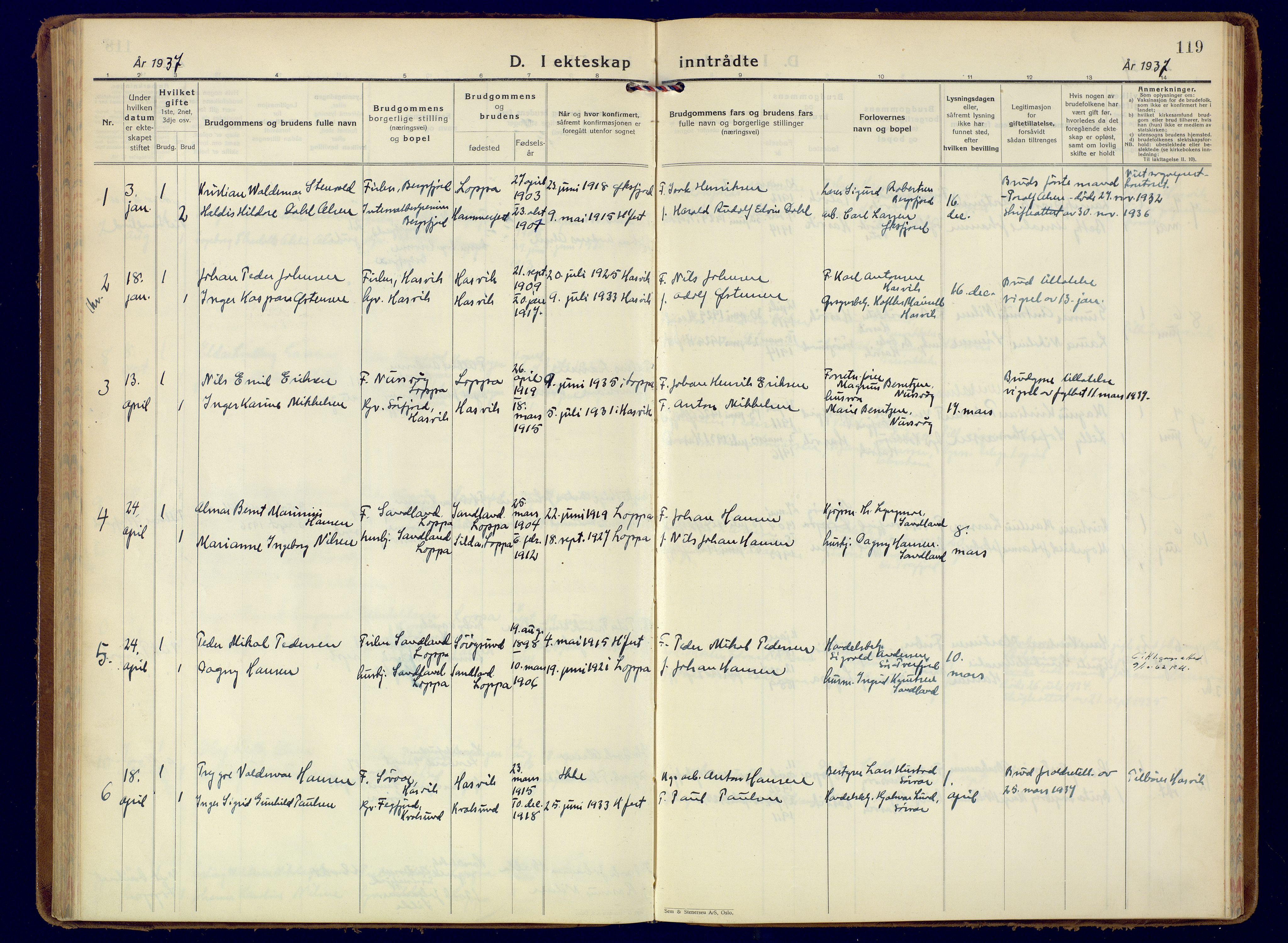 Loppa sokneprestkontor, AV/SATØ-S-1339/H/Ha/L0014kirke: Parish register (official) no. 14, 1933-1942, p. 119