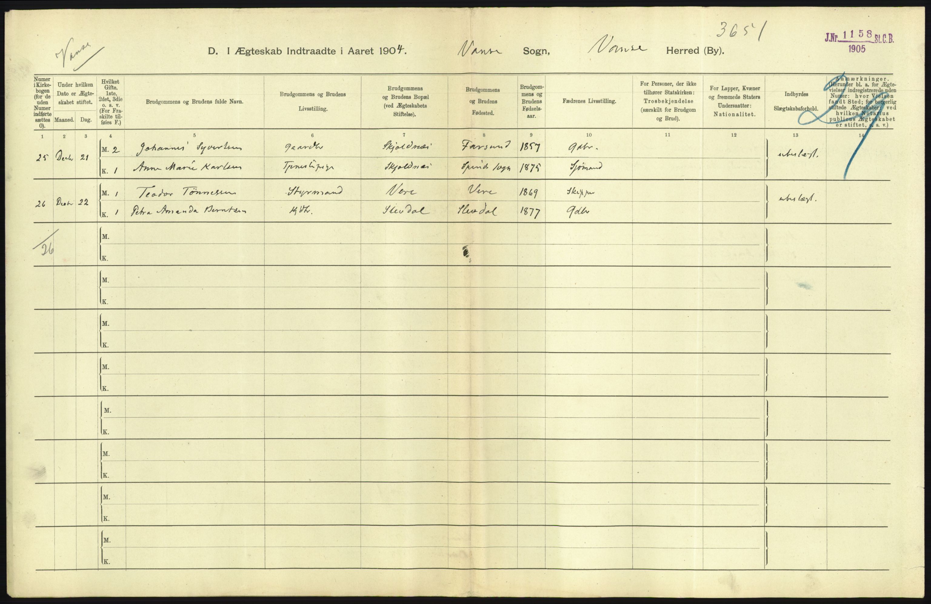 Statistisk sentralbyrå, Sosiodemografiske emner, Befolkning, AV/RA-S-2228/D/Df/Dfa/Dfab/L0011: Lister og Mandals amt: Fødte, gifte, døde, 1904, p. 415