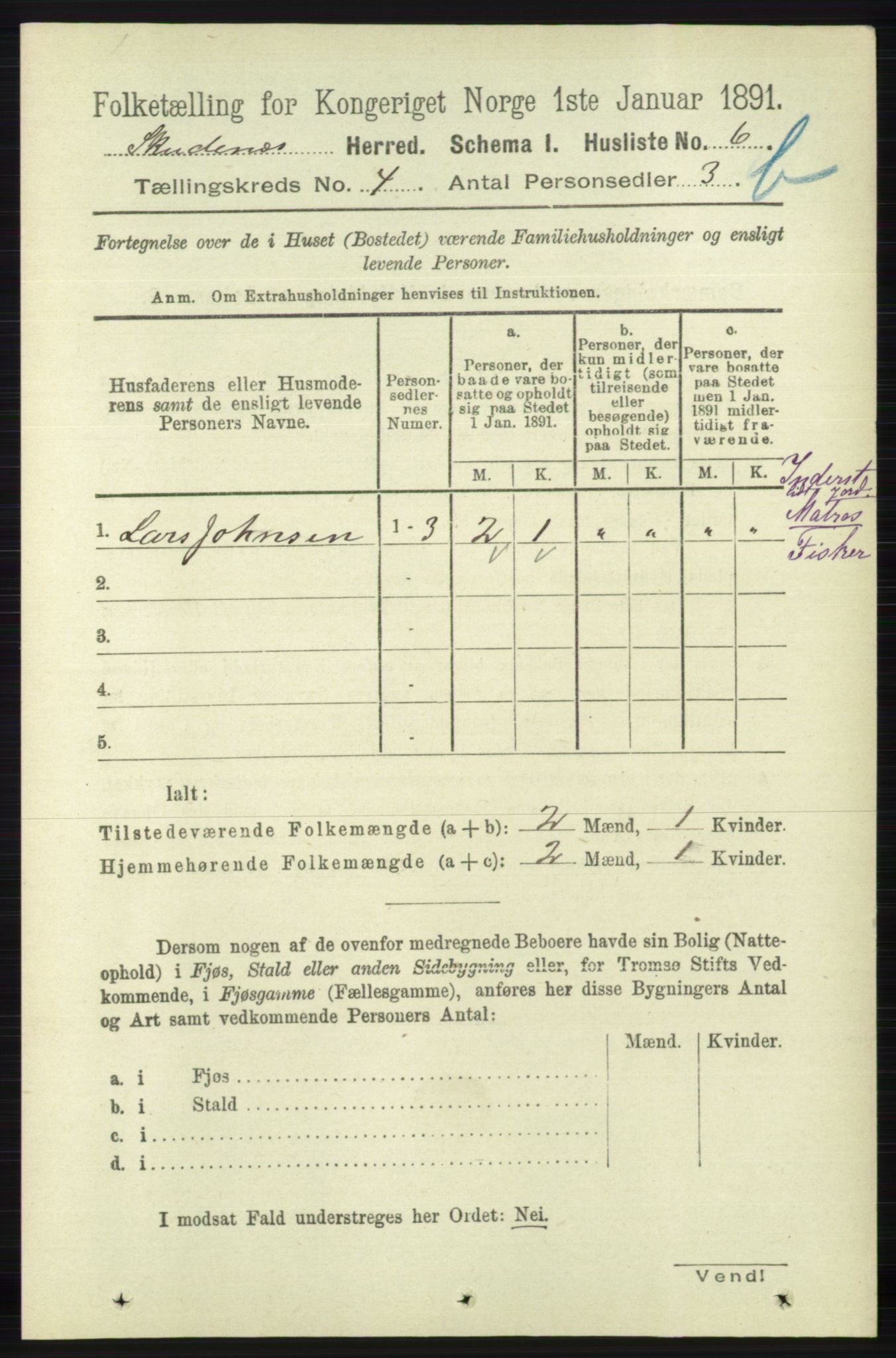 RA, 1891 census for 1150 Skudenes, 1891, p. 4434