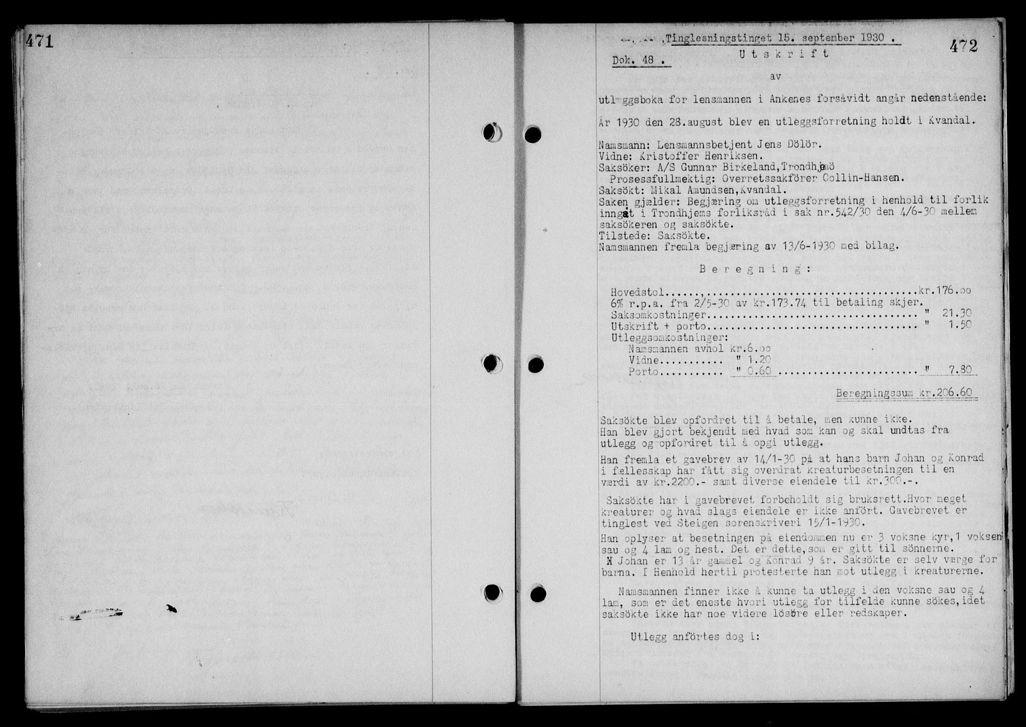 Steigen og Ofoten sorenskriveri, SAT/A-0030/1/2/2C/L0018/0001: Mortgage book no. 20-II og 21, 1930-1931, Deed date: 15.09.1930