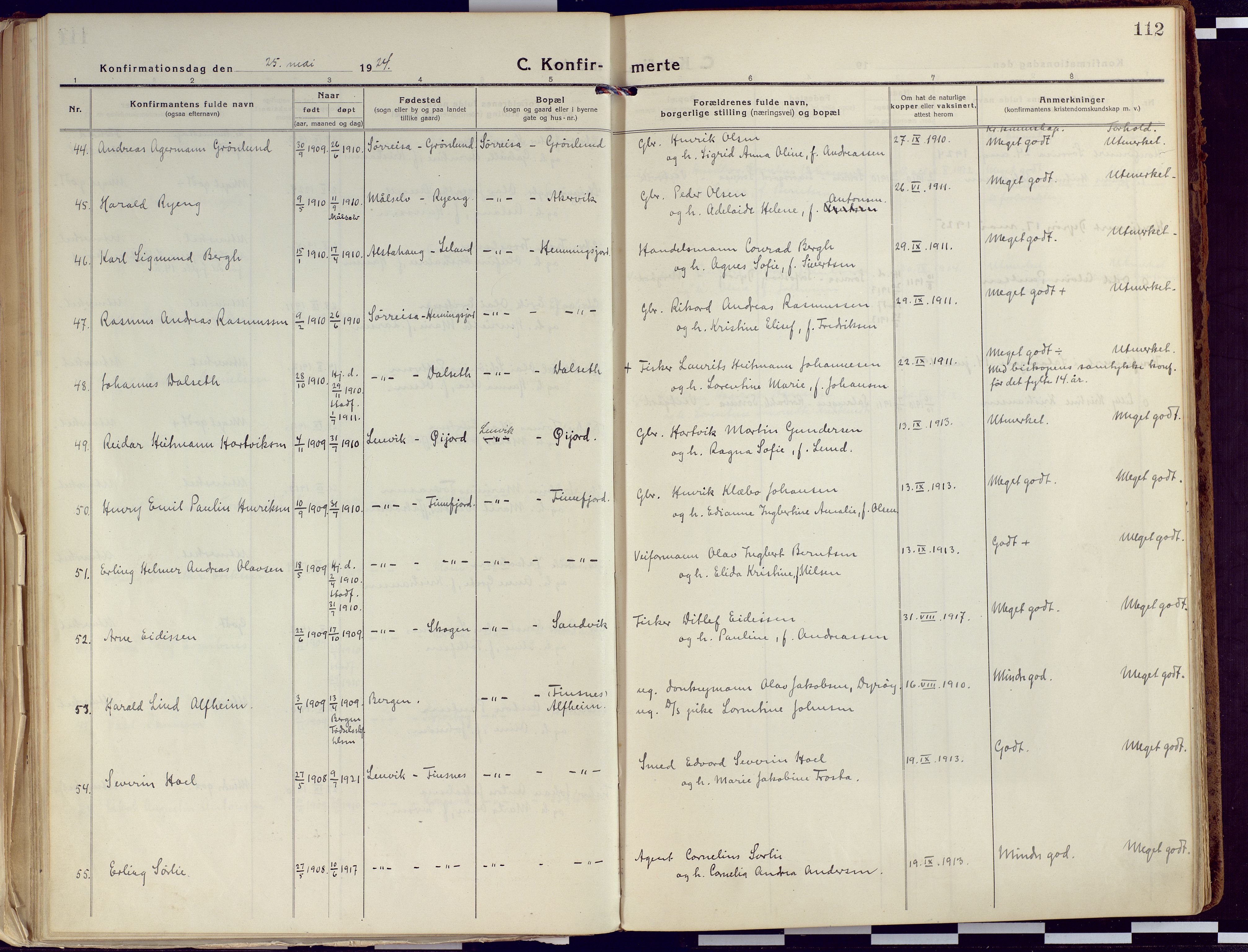 Tranøy sokneprestkontor, AV/SATØ-S-1313/I/Ia/Iaa/L0015kirke: Parish register (official) no. 15, 1919-1928, p. 112