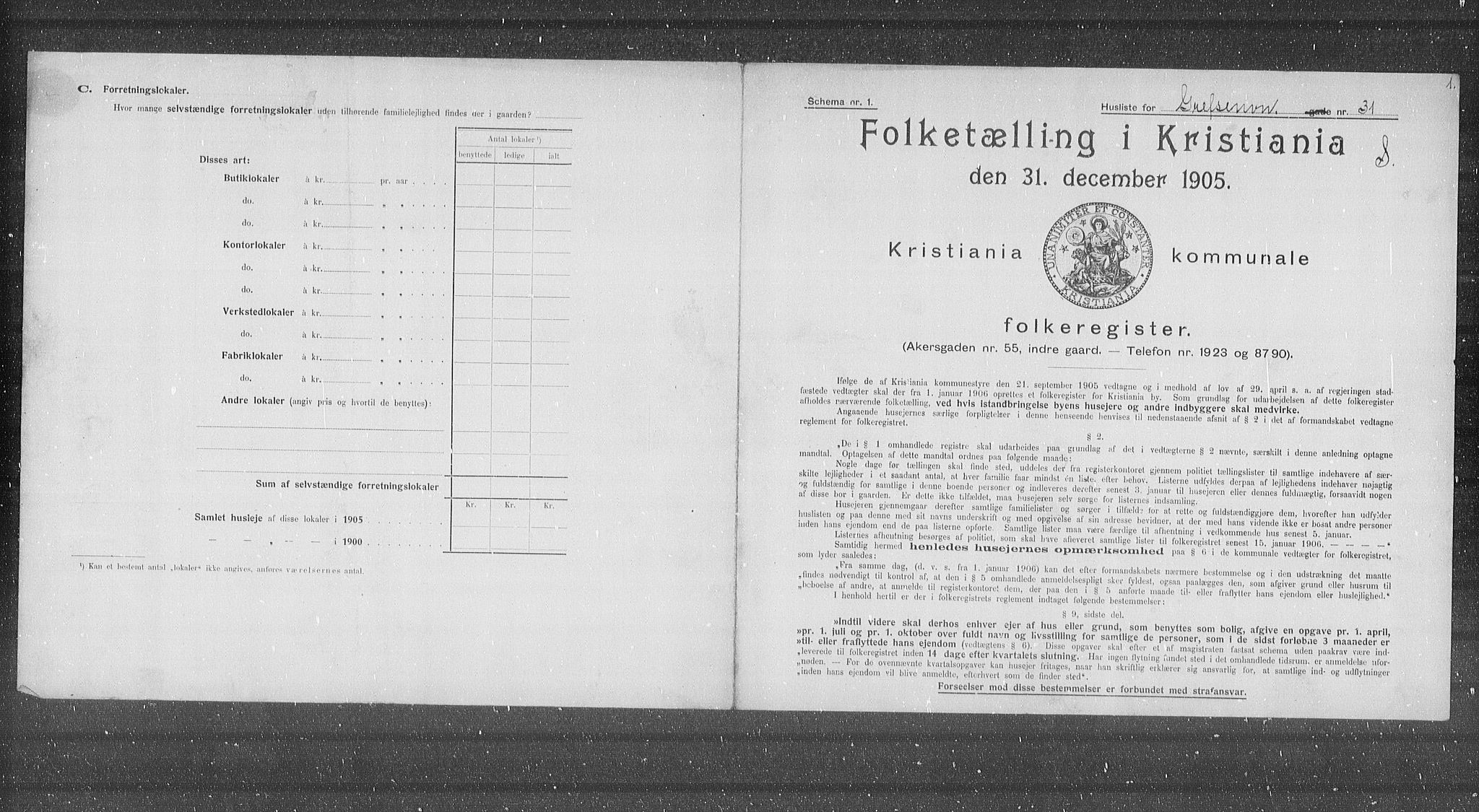 OBA, Municipal Census 1905 for Kristiania, 1905, p. 15454