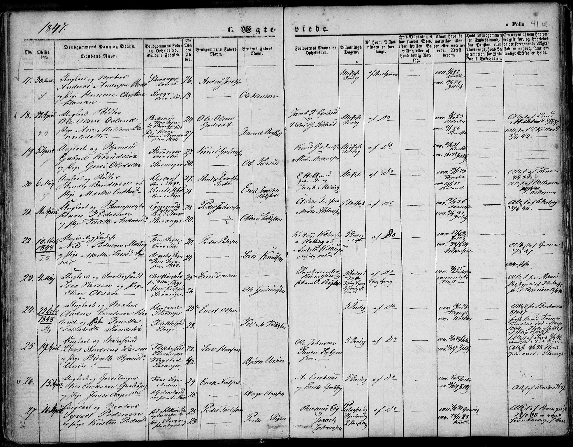 Domkirken sokneprestkontor, AV/SAST-A-101812/001/30/30BA/L0015: Parish register (official) no. A 14, 1842-1857, p. 41