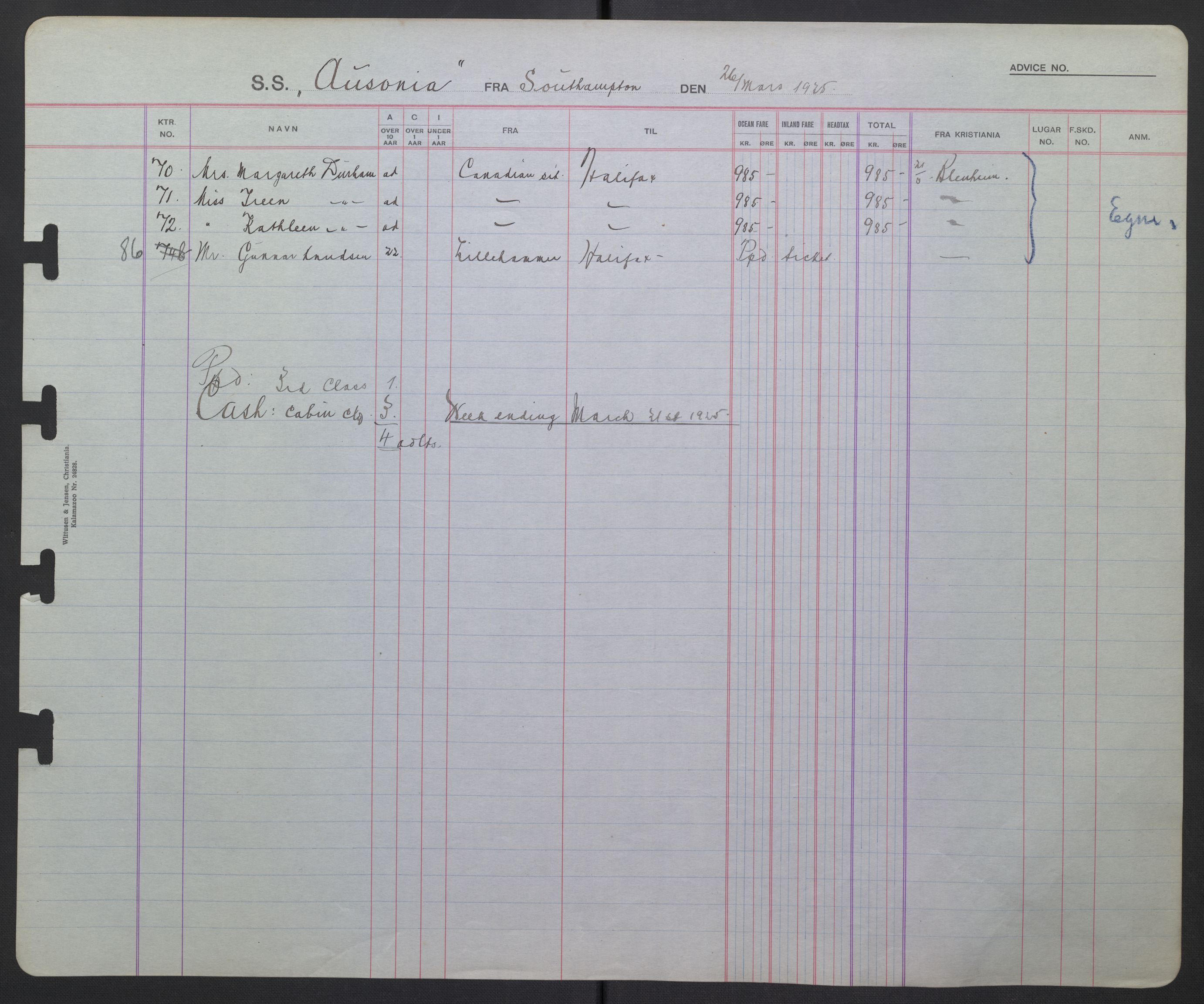 White Star-linjen, AV/SAO-PAO-0201/D/Db/L0003: Passasjerlister, 1924-1938, p. 210