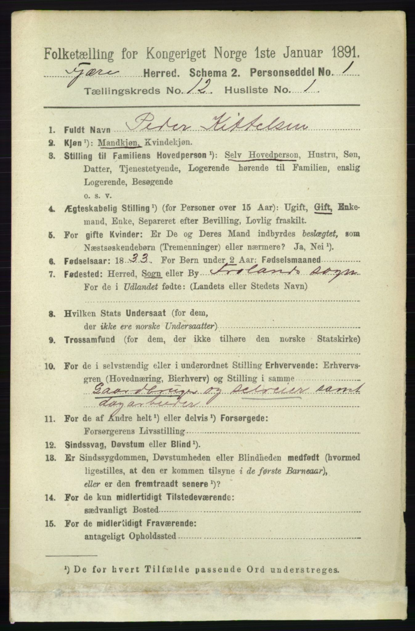 RA, 1891 census for 0923 Fjære, 1891, p. 5969