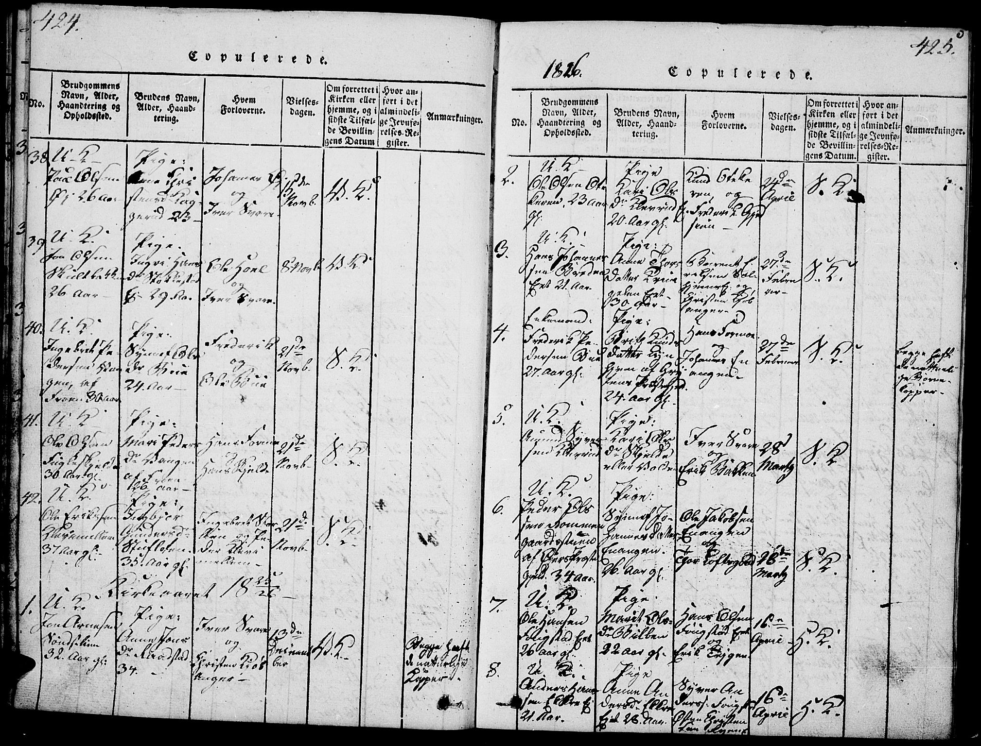 Vågå prestekontor, SAH/PREST-076/H/Ha/Haa/L0003: Parish register (official) no. 3, 1815-1827, p. 424-425